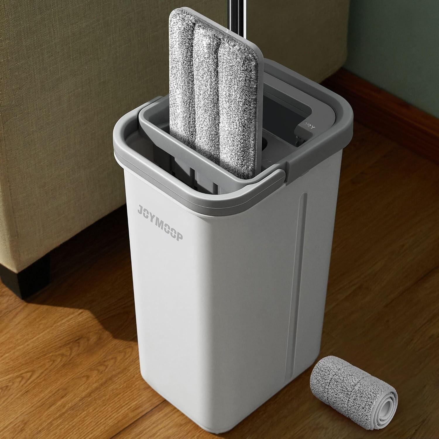 Flat Mop and Bucket System – Microfiber Floor Cleaner with 1 Pad White