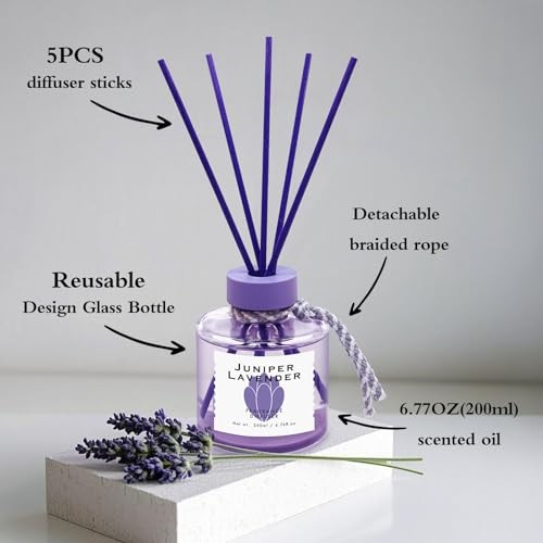 Reed Diffuser, 6.77OZ/200ML Large Capacity Natural Non-Toxic Juniper Lavender