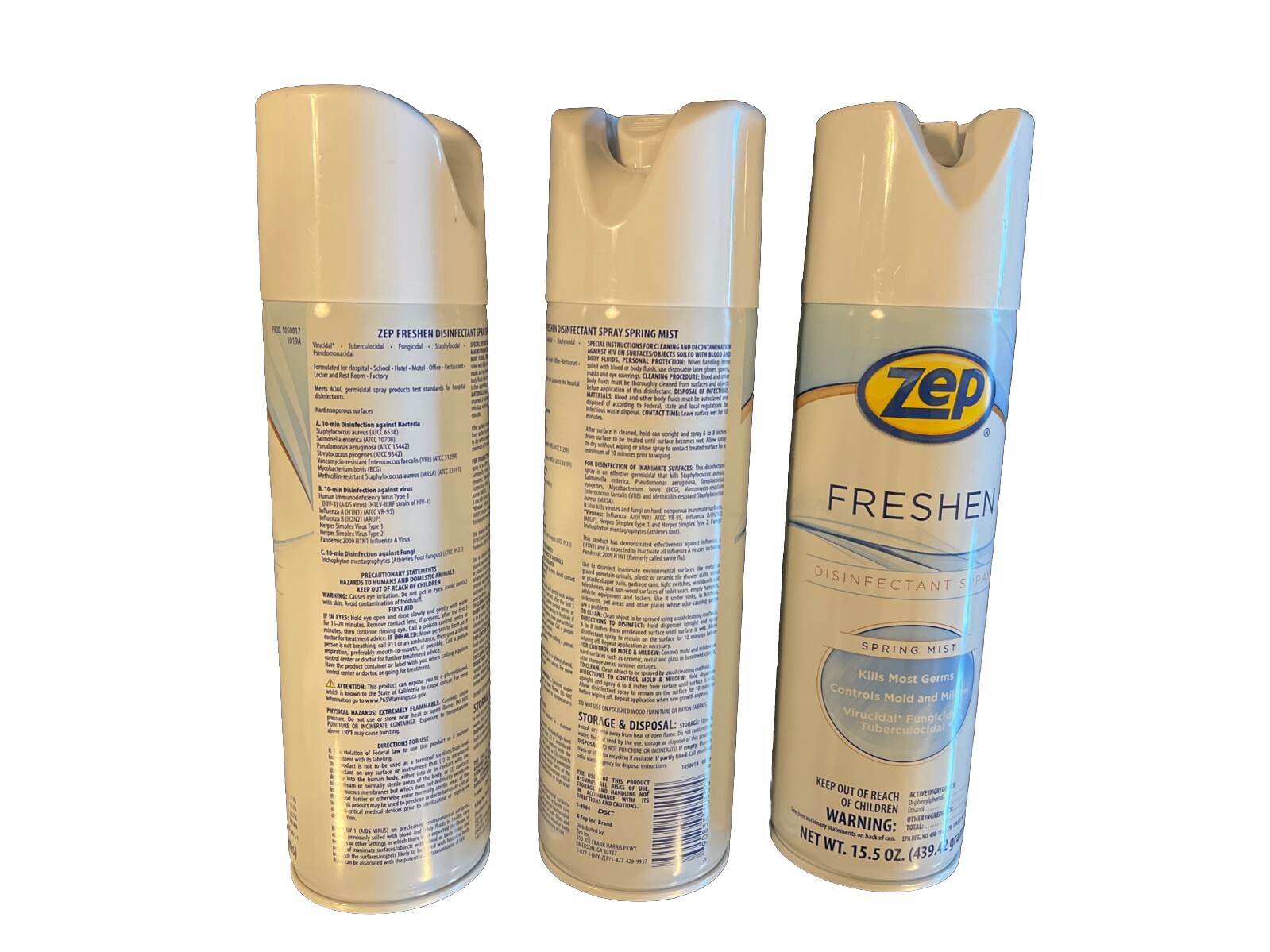 Lot of (3) ZEP Freshen Disinfectant Spray 15.5 oz Aerosol Cans – Spring Mist