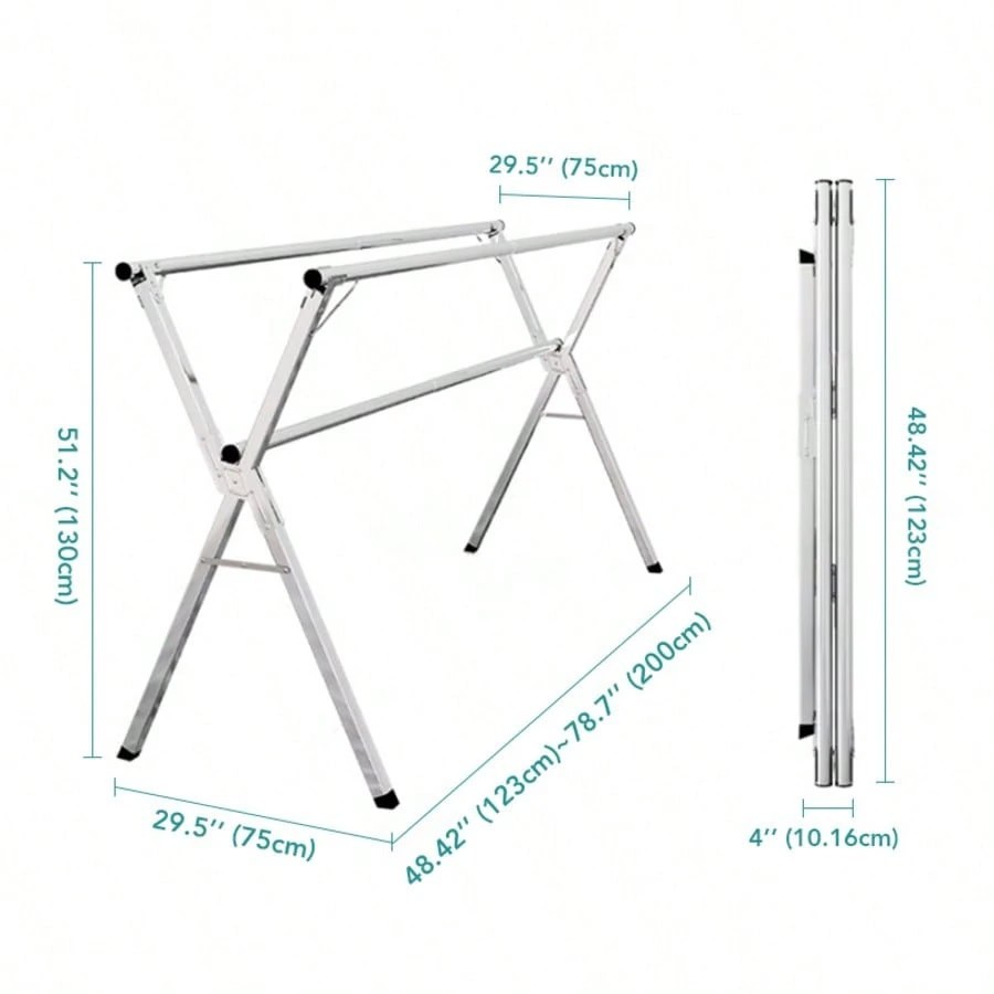 78.7″ Stainless Steel Foldable Clothes Drying Rack Indoor Outdoor