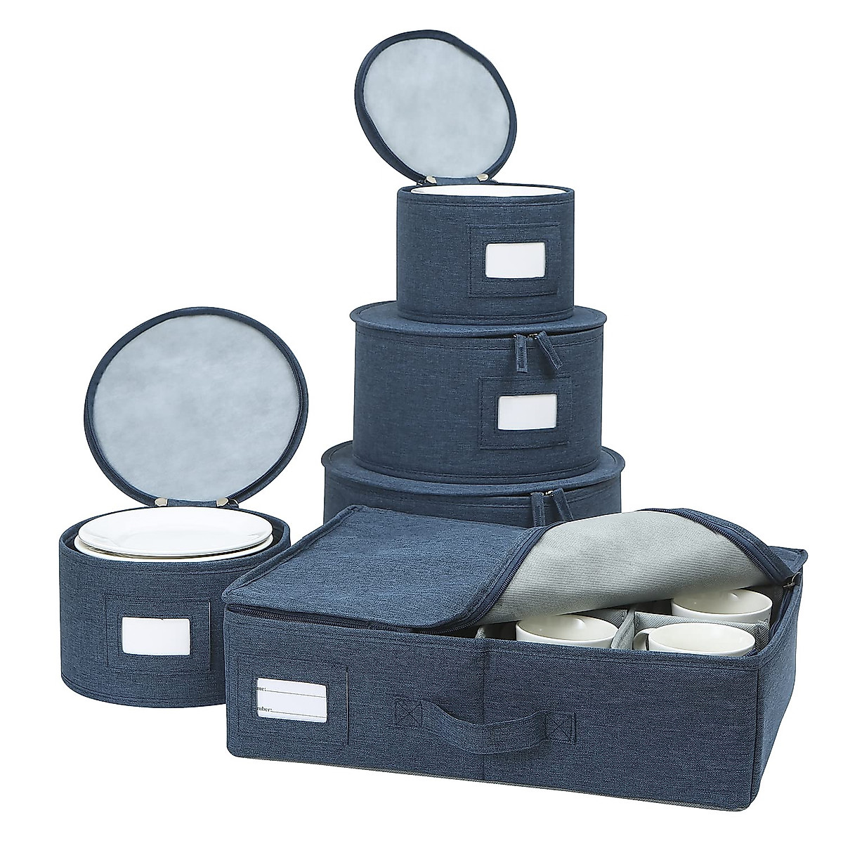 5Pc Hard Shell China Storage Containers Stackable Dish Plate Cup Organizer