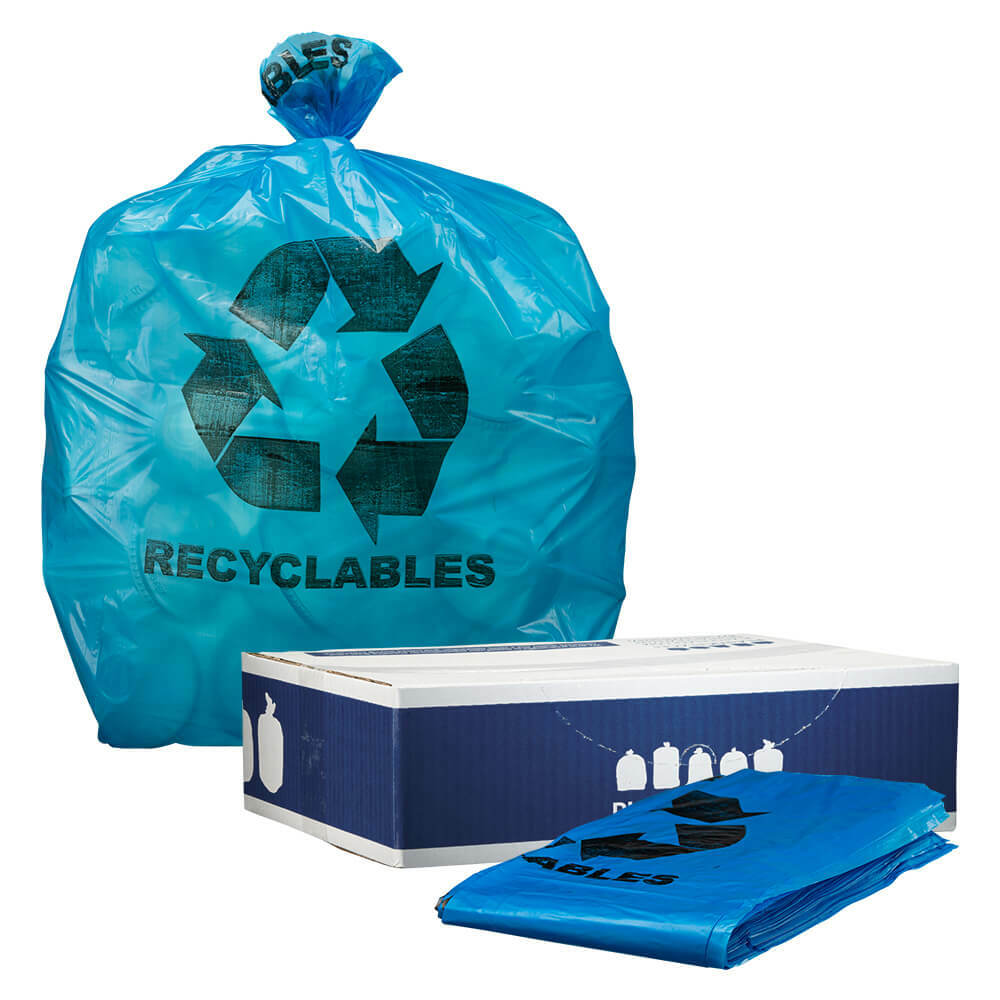 Plasticplace 12-16 Gallon Recycling Bags with Symbol – Blue, Case of 250 Bags