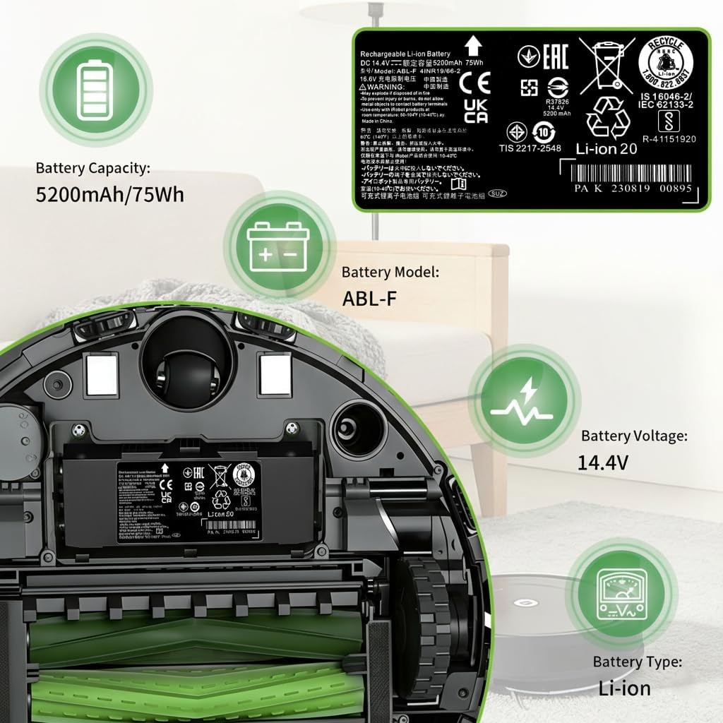 ABL F 5200mAh 75Wh Replacement Li ion Battery Compatible with iRobot Roomba j i