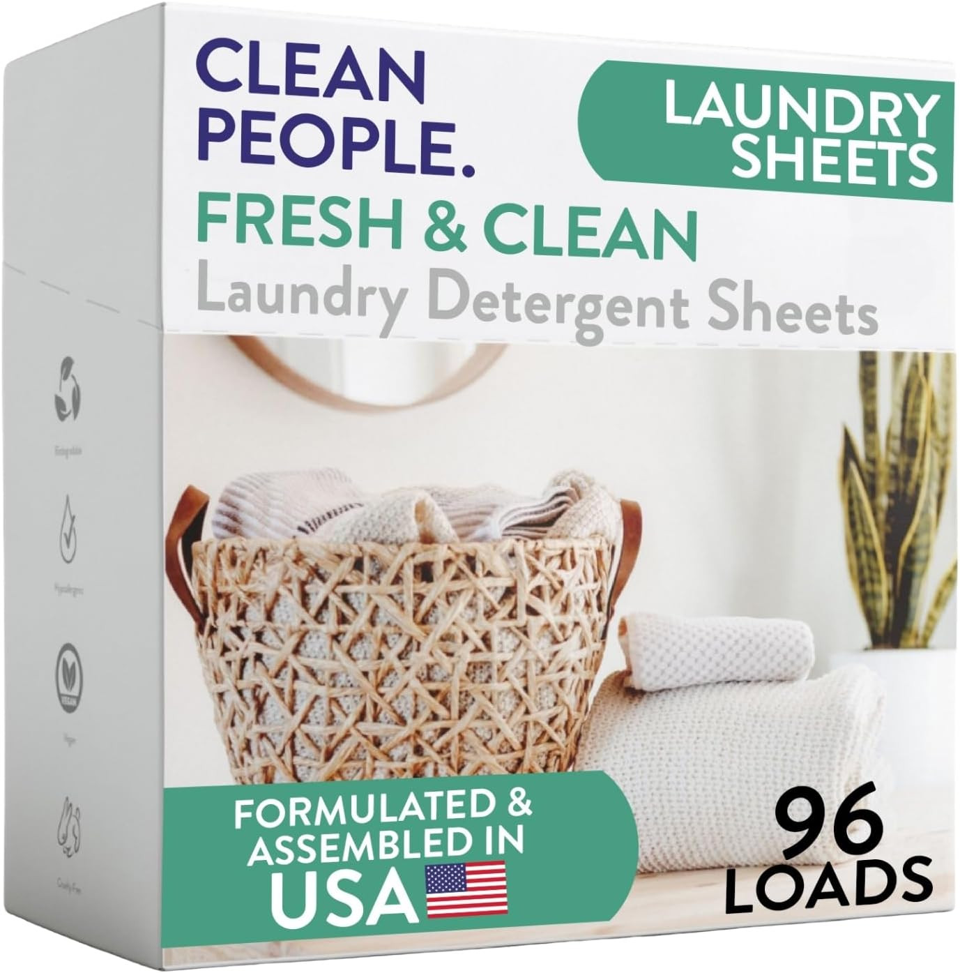 The Clean People Laundry Detergent Sheets – Laundry Soap – Ultra, 96 Pack