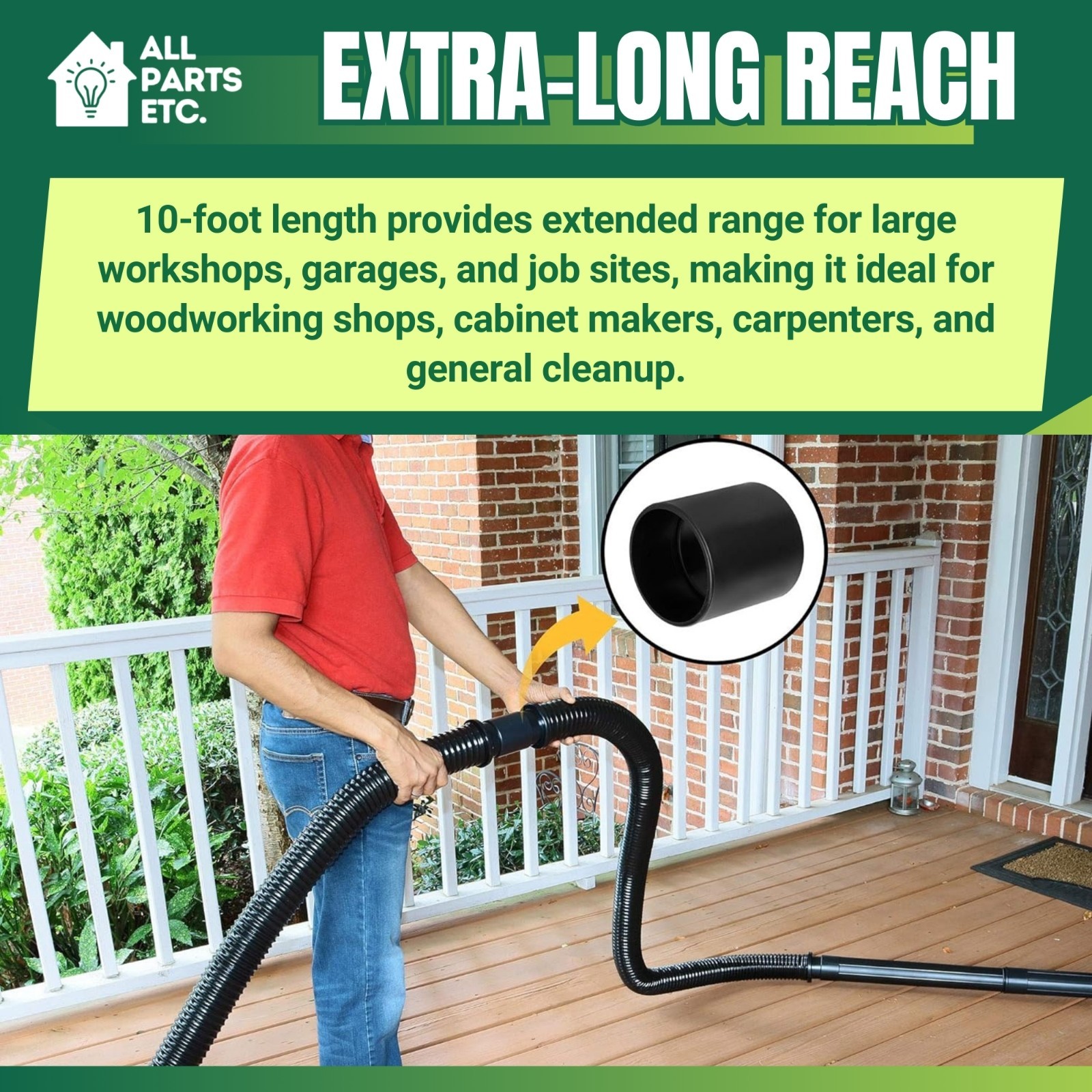 2-1/2″ x 10 ft Vacuum Dust Collection Hose – Compatible with Wet/Dry Shop Vacuum