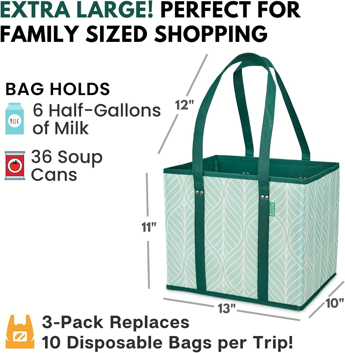 Reusable Canvas Grocery Bags with Triple Layer Design for Strength & Durability