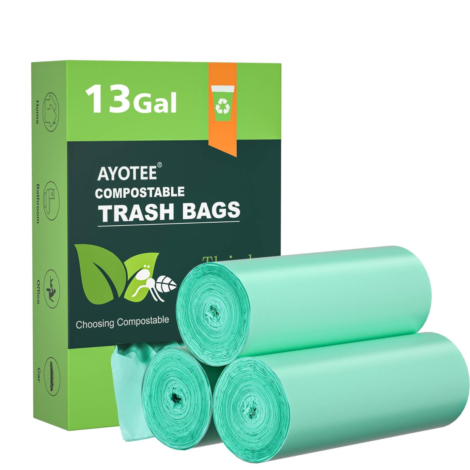 Compostable Trash Bags 13+ Gallon Tall Kitchen Trash Bags 45 Count