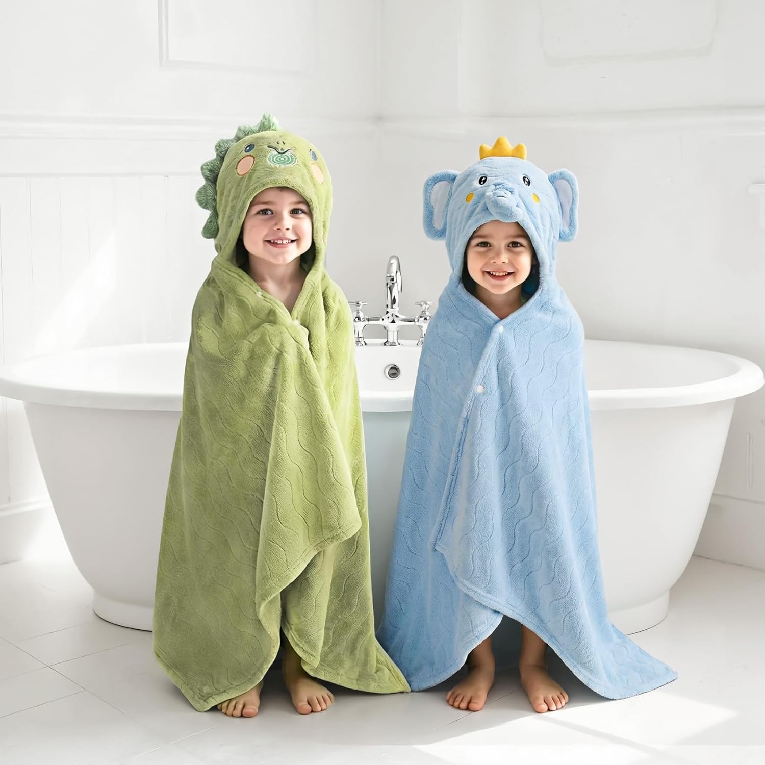 6 PCS Toddler Towels Set for Boy Girl 0-5 Year, 2 PCS Absorbent Hooded Baby Bath