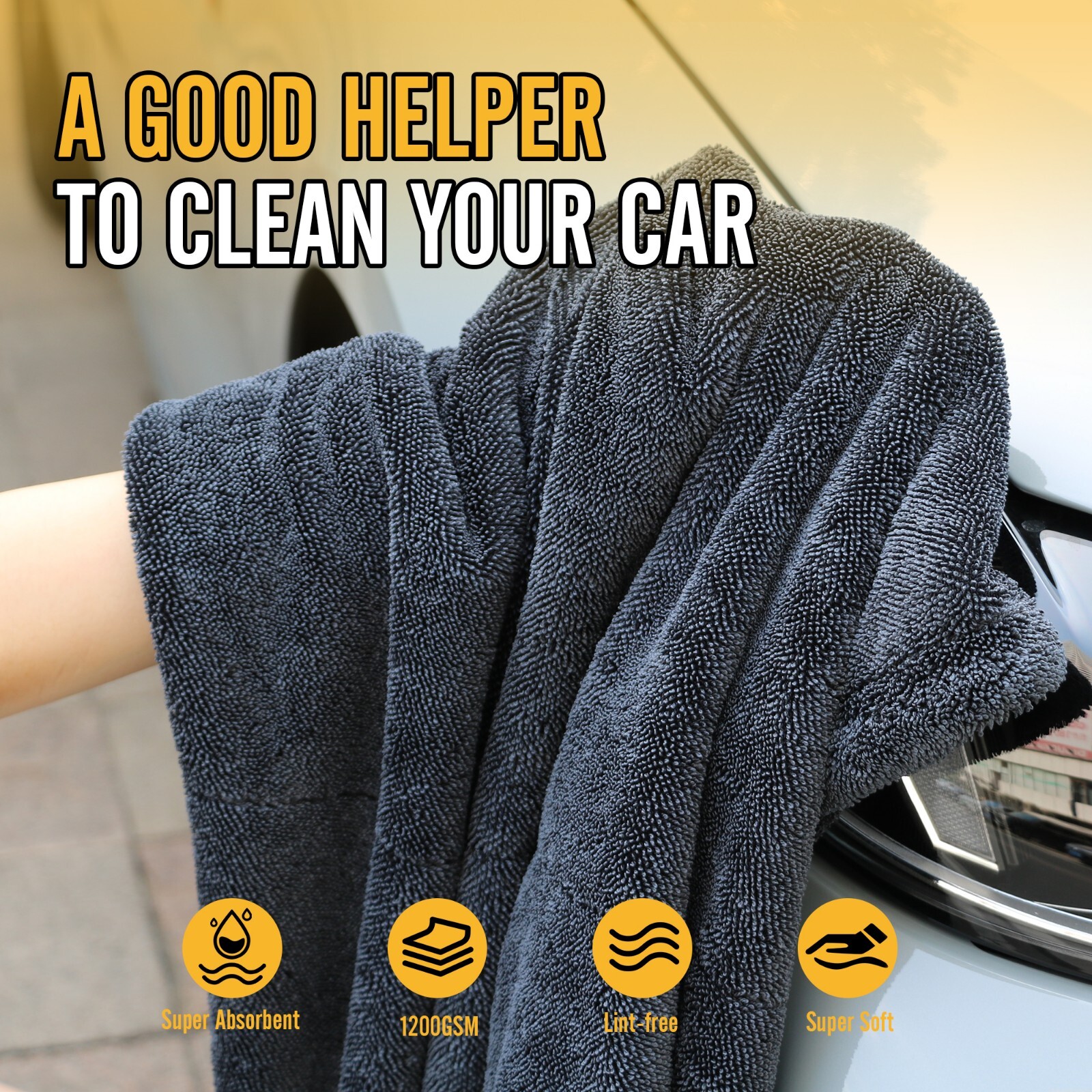Water Absorbing Car Wash Microfiber Drying Towel Twisted Loop 24 x 35″ 1500GSM