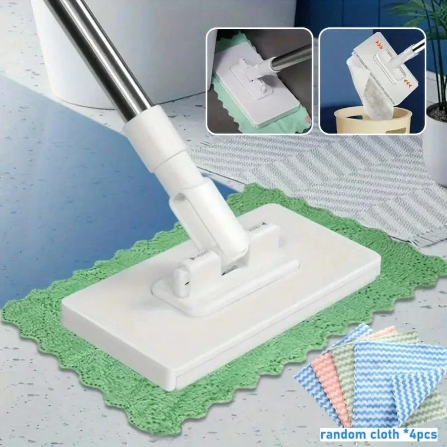 Mini Flat Mop with Long Handle Hands-Free Cloth Replacement Wall Window Cleaner