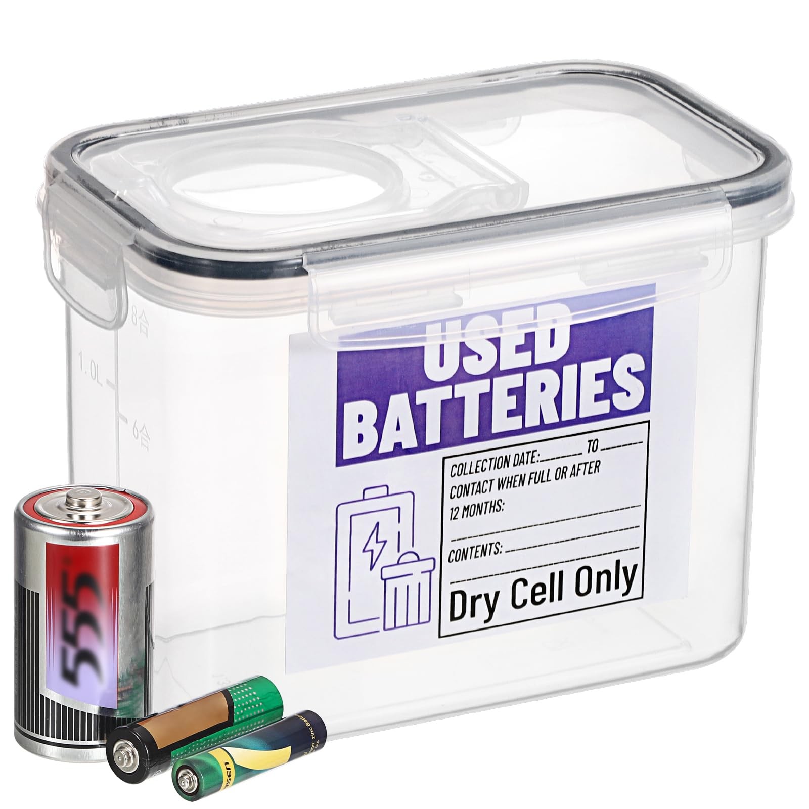 Battery Recycling Container Lid 1.3 L Capacity Dry Cell Storage Disposal Bin