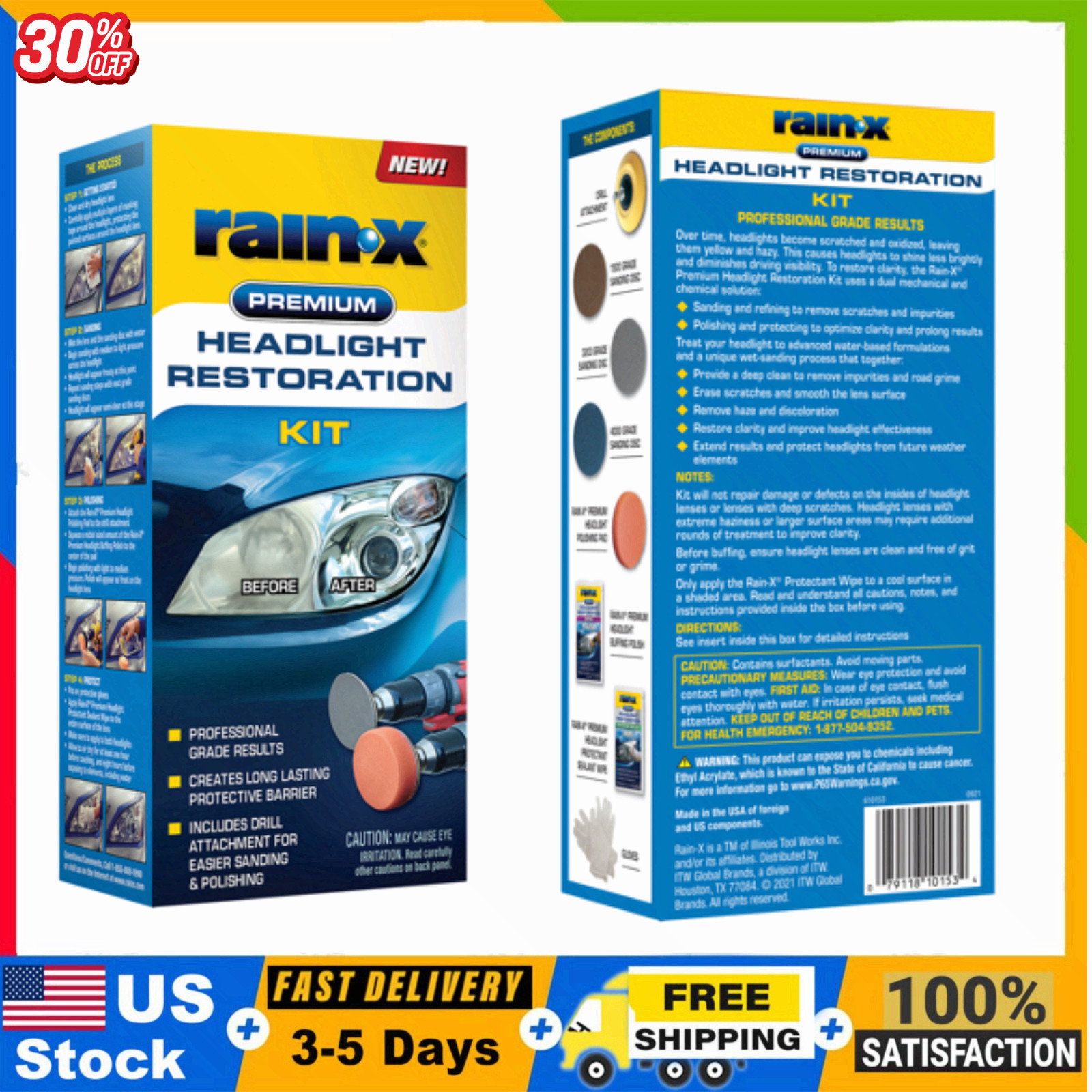 Rain-x Premium Headlight Restoration Kit – 610153