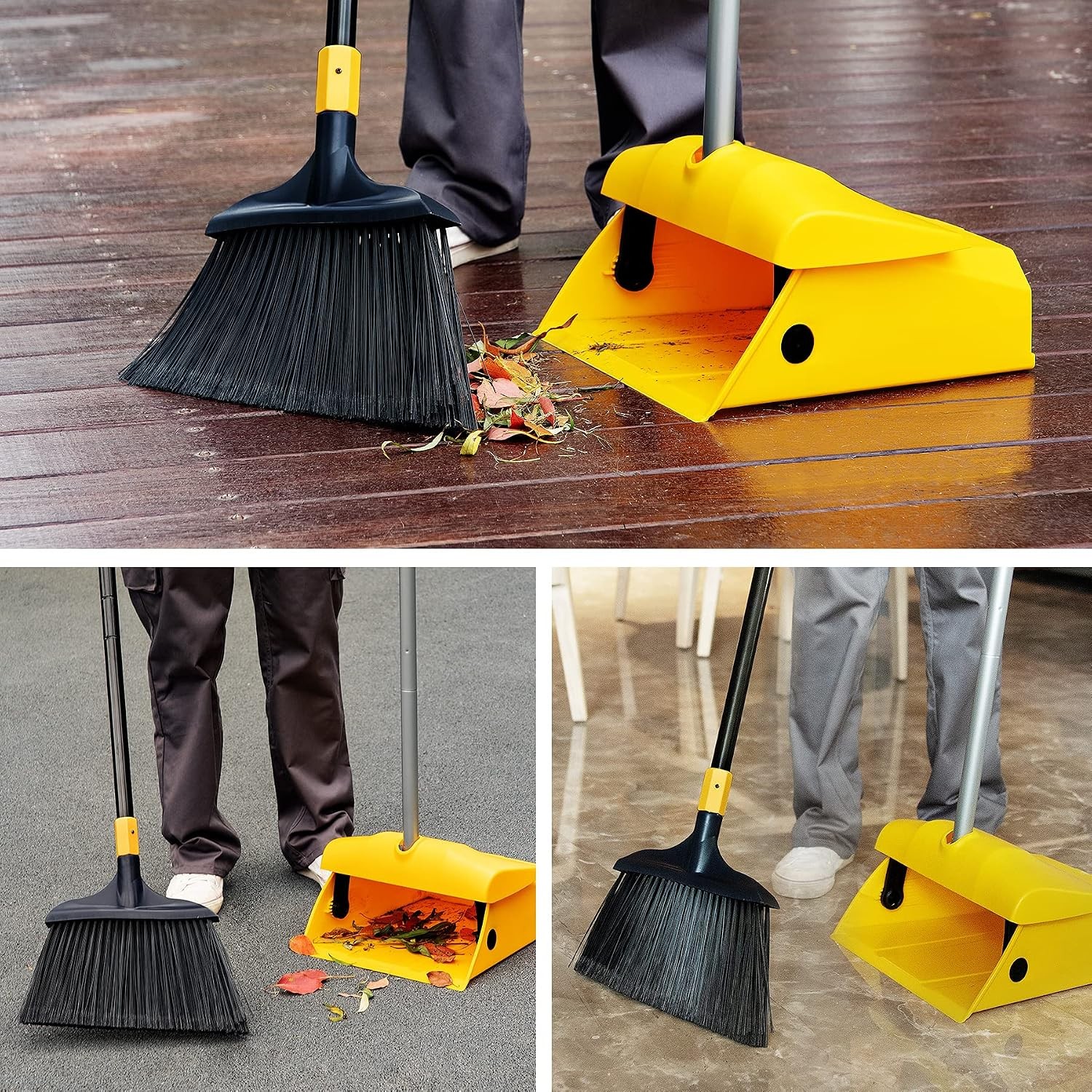 Commercial Broom & Dustpan Set with Windproof Cover for Indoor/Outdoor Use