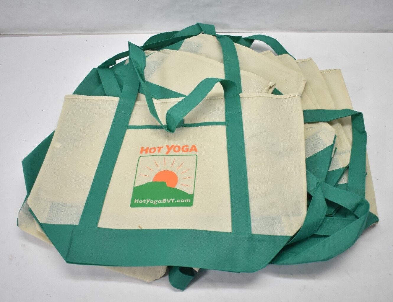Lot of 10 Hot Yoga Shopping Carry Bag Green/Beige BRANDED Dual Straps 17″x13″