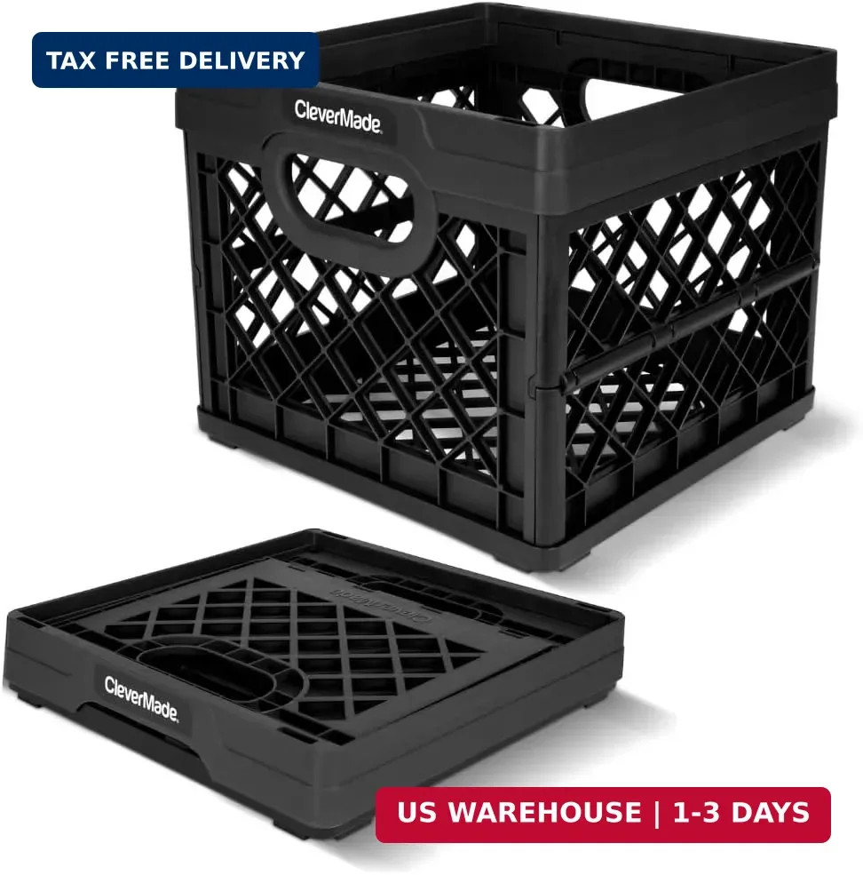 Collapsible Milk Crate 25L (6.6 Gal), 50 lb Capacity Heavy Duty Folding Crate –