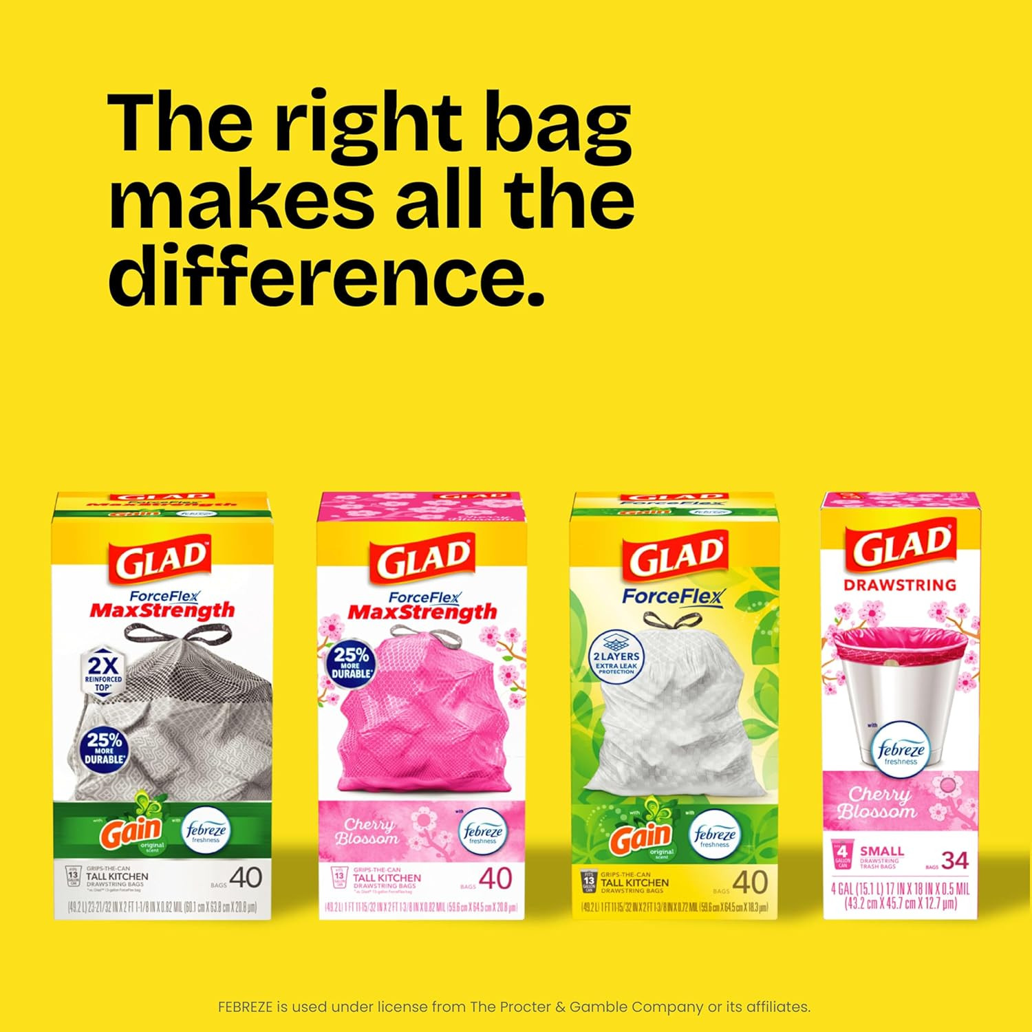 Glad Forceflex Tall Kitchen Drawstring Trash Bags, 13 Gal, Fragrance Free, 40 Ct