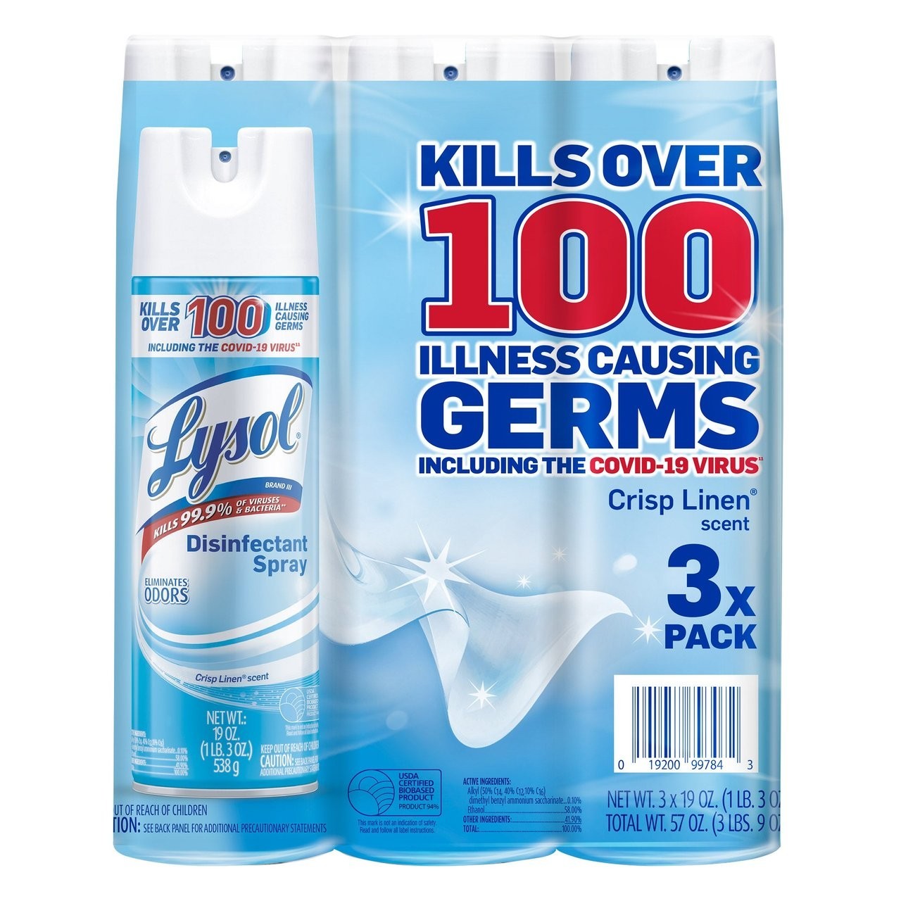 3 PACK Lysol Disinfectant Spray, Crisp Linen Scent 19 oz Great Price
