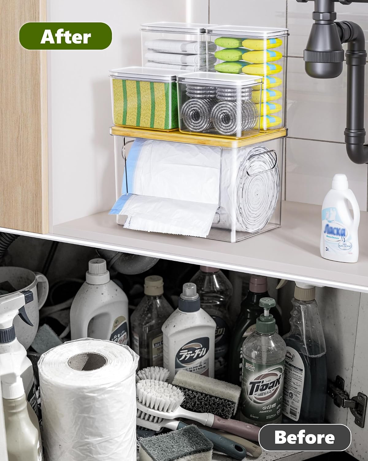 5 in 1 Trash Bag Holder Dispenser Dishwasher & Laundry Pods Container | Large St