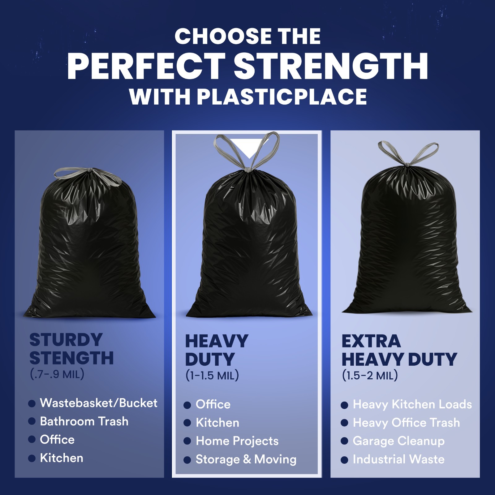 Plasticplace 13 Gallon Drawstring Trash Bags – Black, Case of 200 Garbage Bags