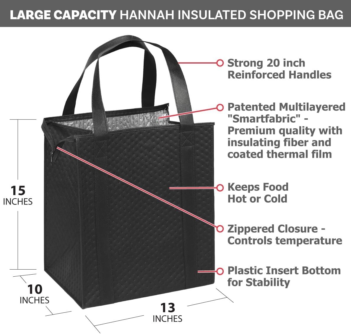Large Capacity Heavy Duty Insulated Smart Shopping Bag (2 Pack)