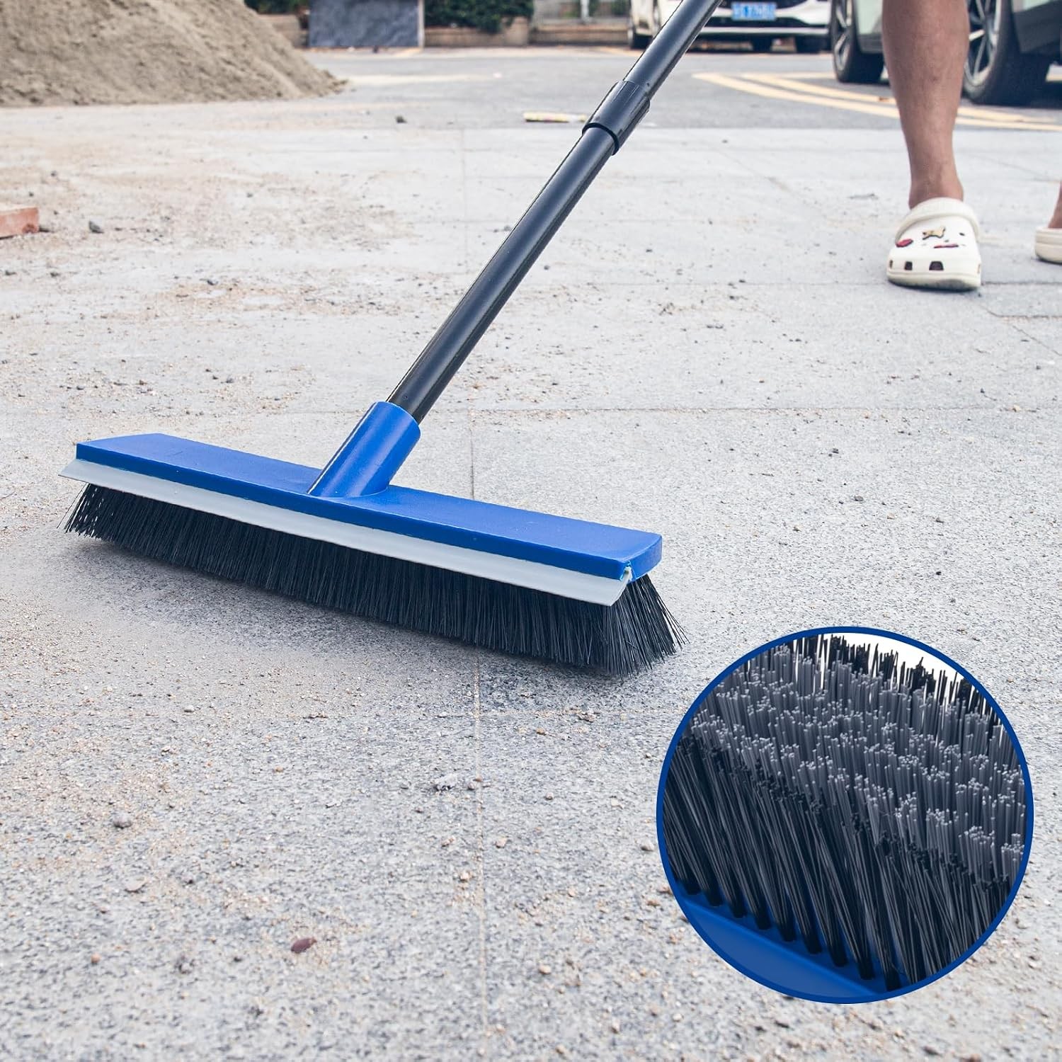 16 Inch 2-in-1 Squeegee Push Broom Outdoor Deck Brush 58″ Long Handle for