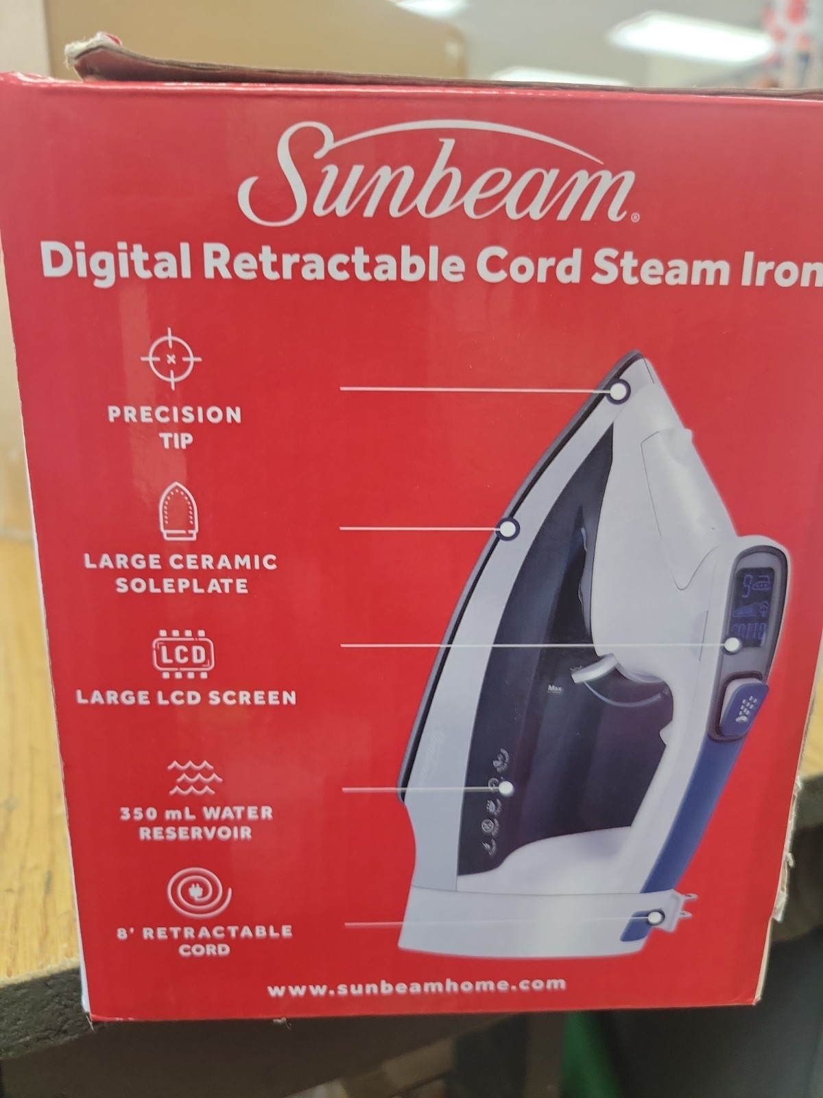 Sunbeam 1700W Digital Pro Steam Iron with Retractable Cord & Ceramic Soleplate