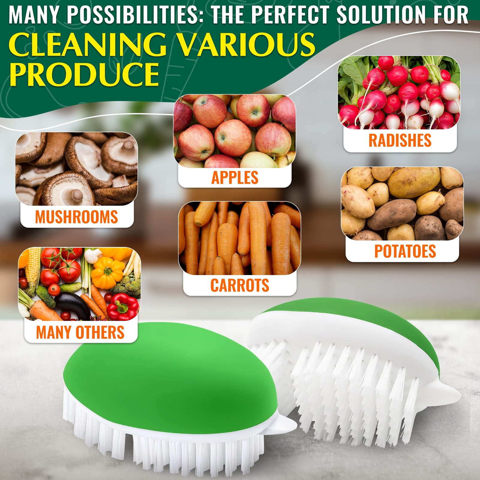 2 Pcs Vegetable Brush Scrubber – 2.3 x 3.9 Potato Brush Scrubber for Food wit…