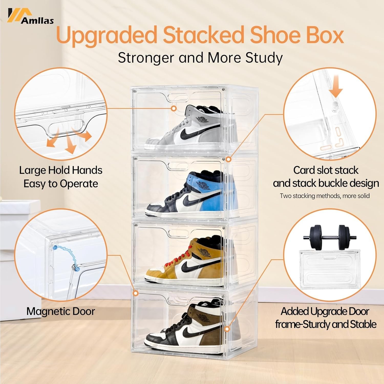 8 Pack Shoe Boxes Clear Plastic Stackable, Large Shoe Storage Organizer with …