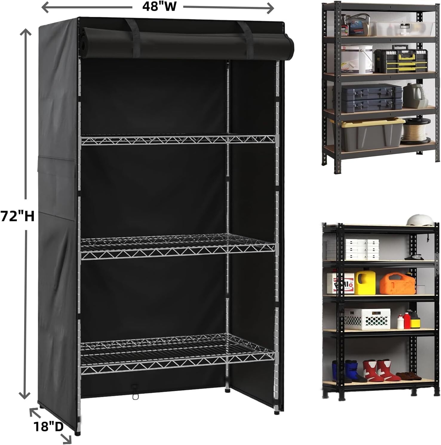 600D Oxford Cloth Thick Storage Shelf Cover (48″W x 18″D x 72″H)