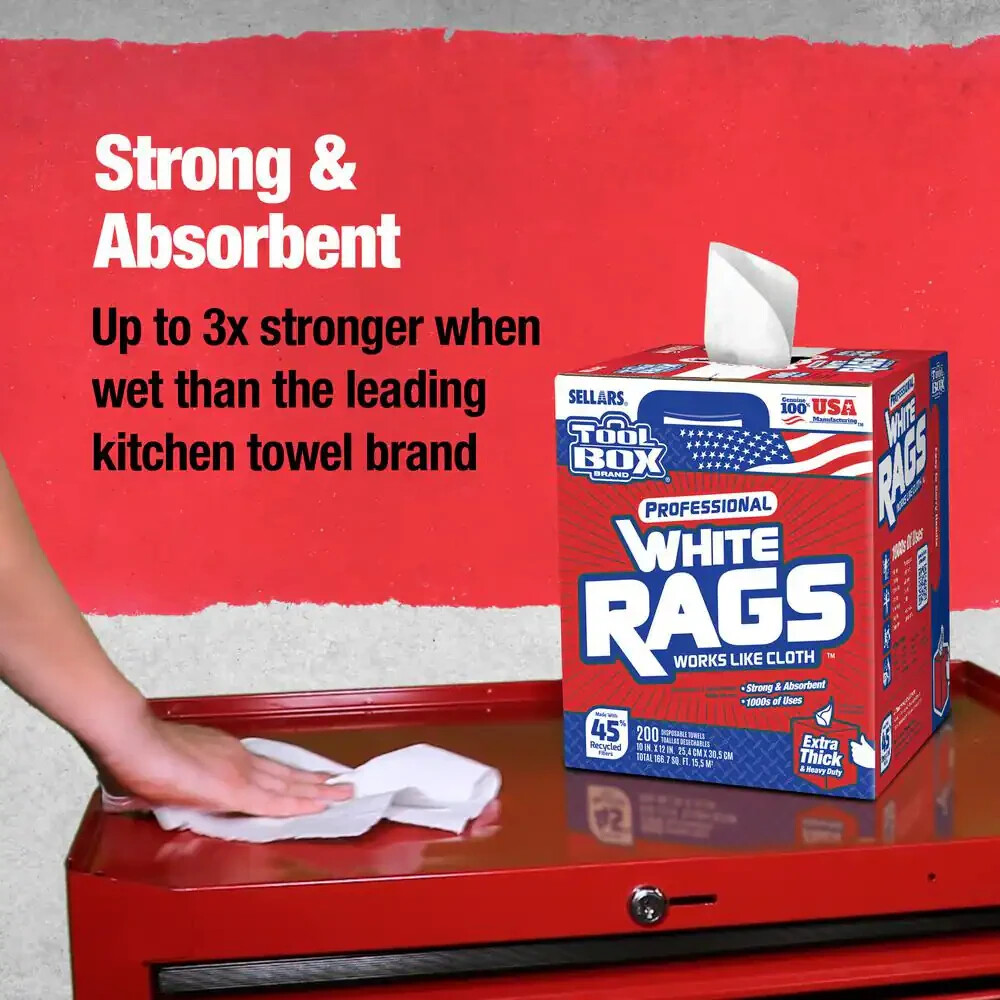 Toolbox Brand Professional White Rags A Box of Cleaning White Rags 200 Count NEW