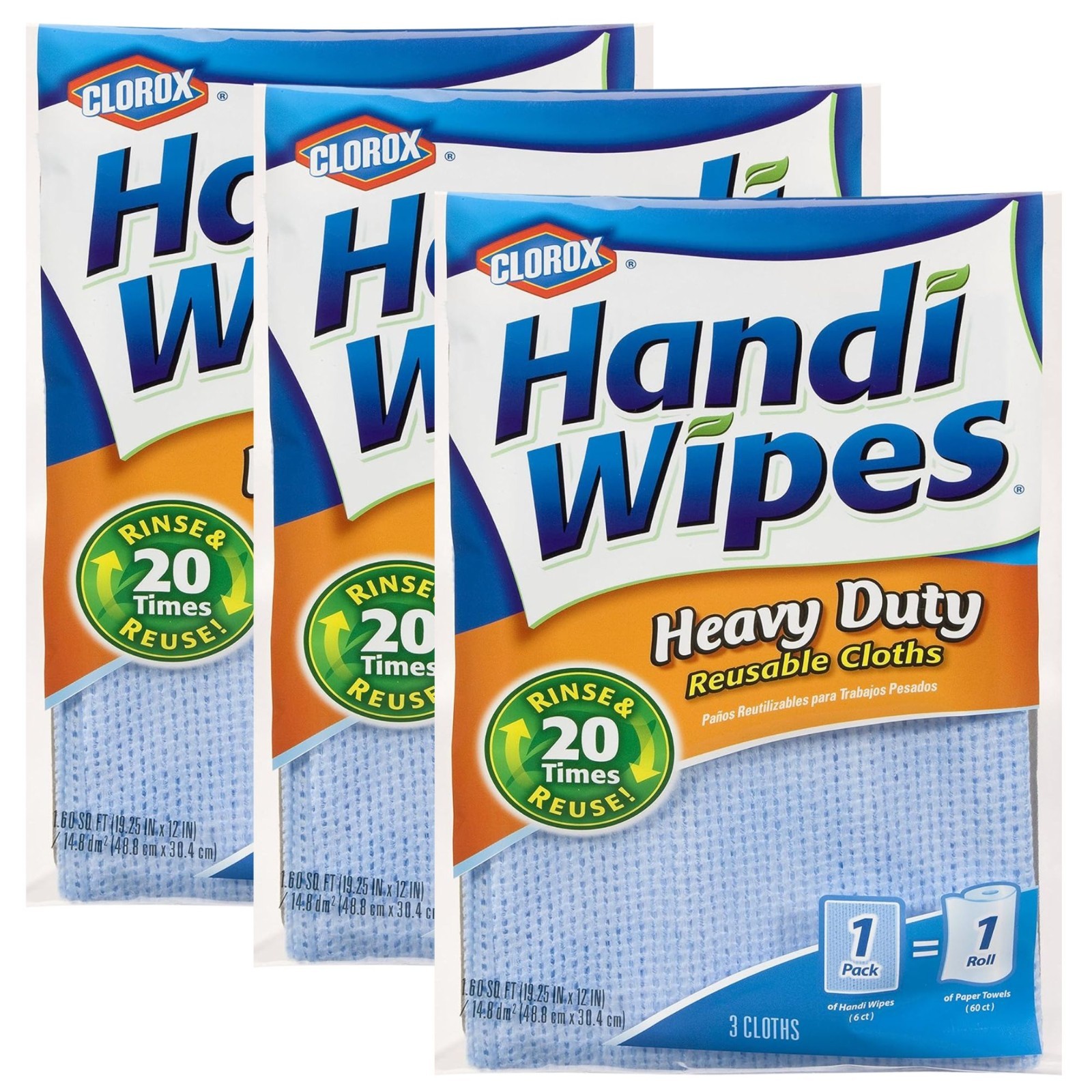 New 3 packs Clorox Handi Wipes Multi-Use handy Reusable Cloths, 9 Count