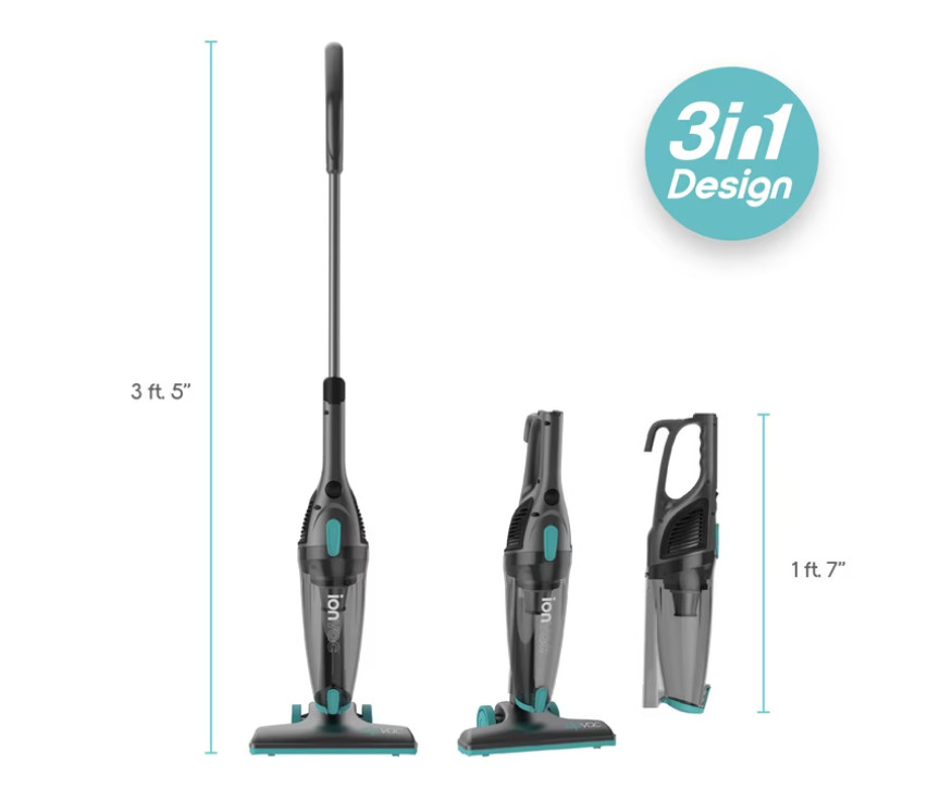 Ionvac ZipVac Corded Stick Vacuum, Multi-Surface 3-in-1 Upright/Handheld Vacuum