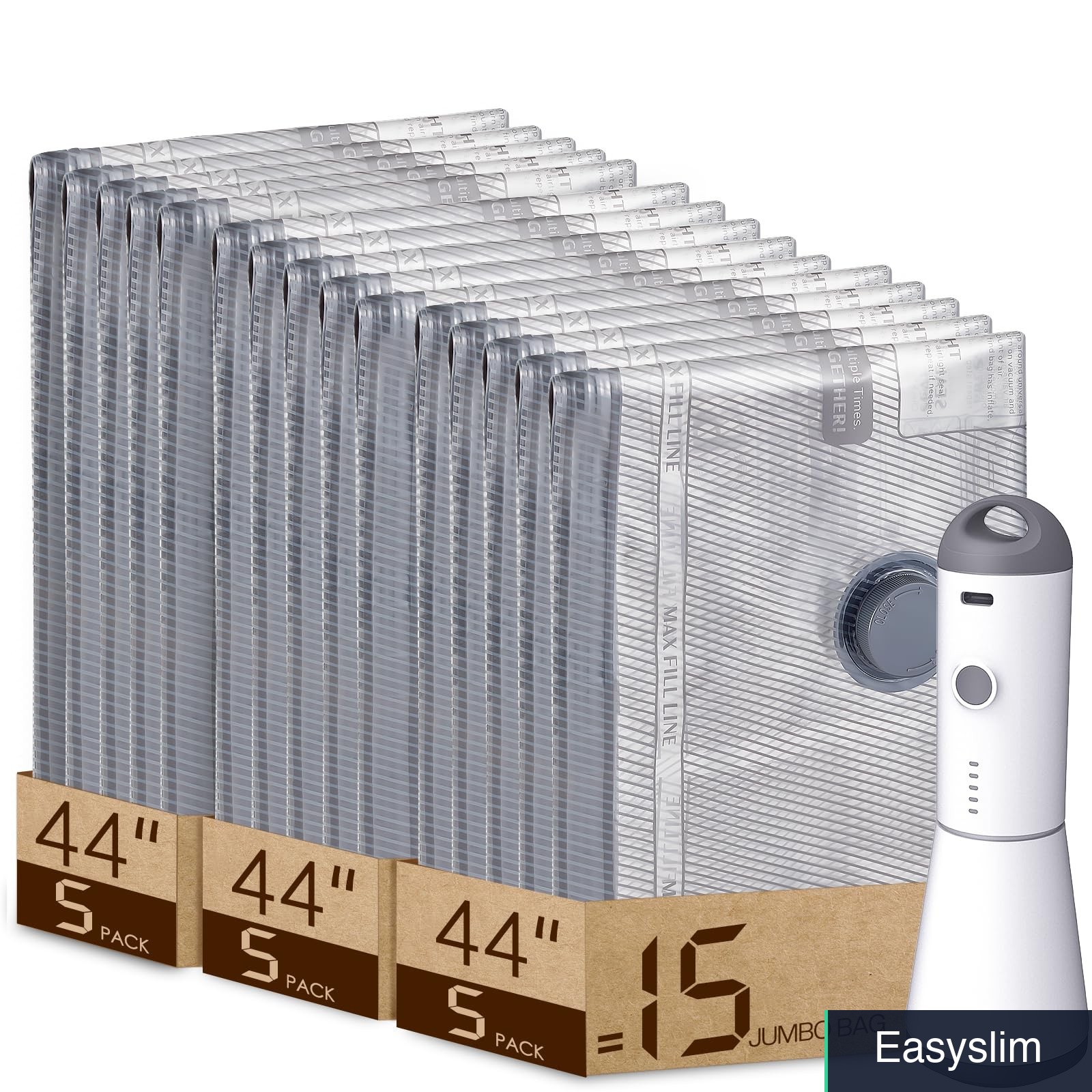 Vacuum Storage Bags Jumbo 15 Pack Compression Travel Grey White