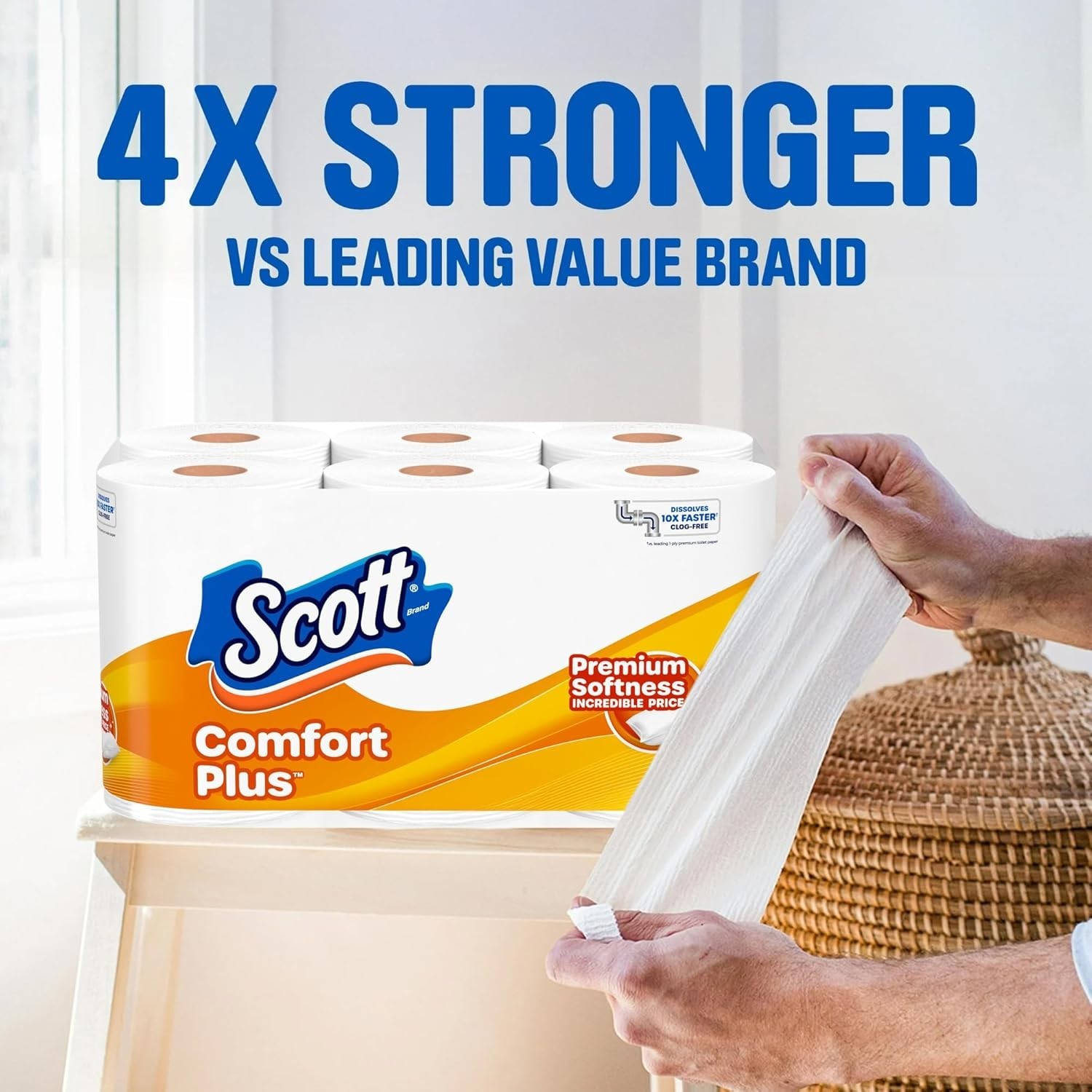 Scott ComfortPlus Toilet Paper, 12 Double Rolls,231 Sheets per Roll, Septic Safe