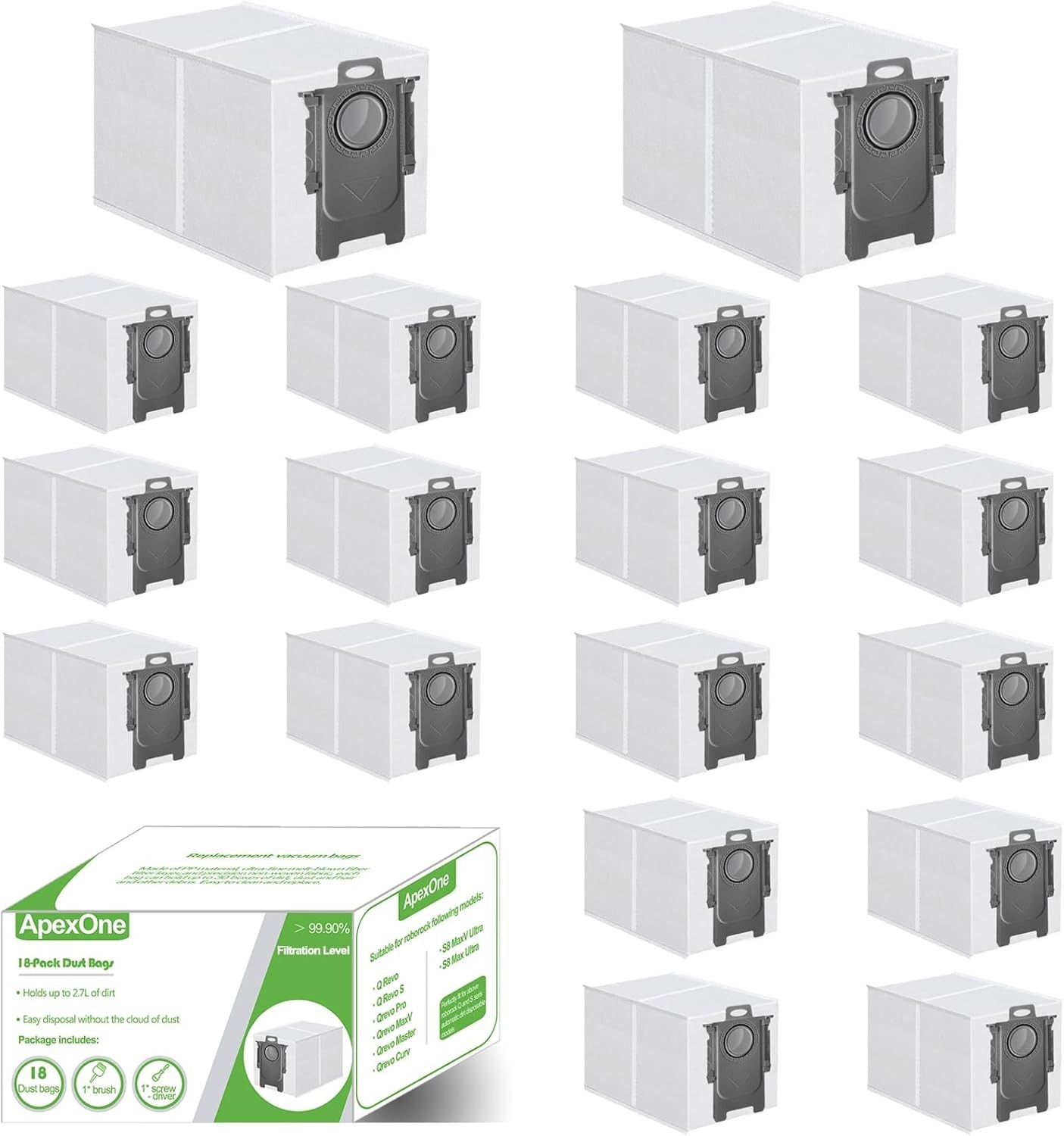 High-Efficiency 2.7L Dust Bags for Roborock Vacuum – 18 Pack, Zero Contact Tech