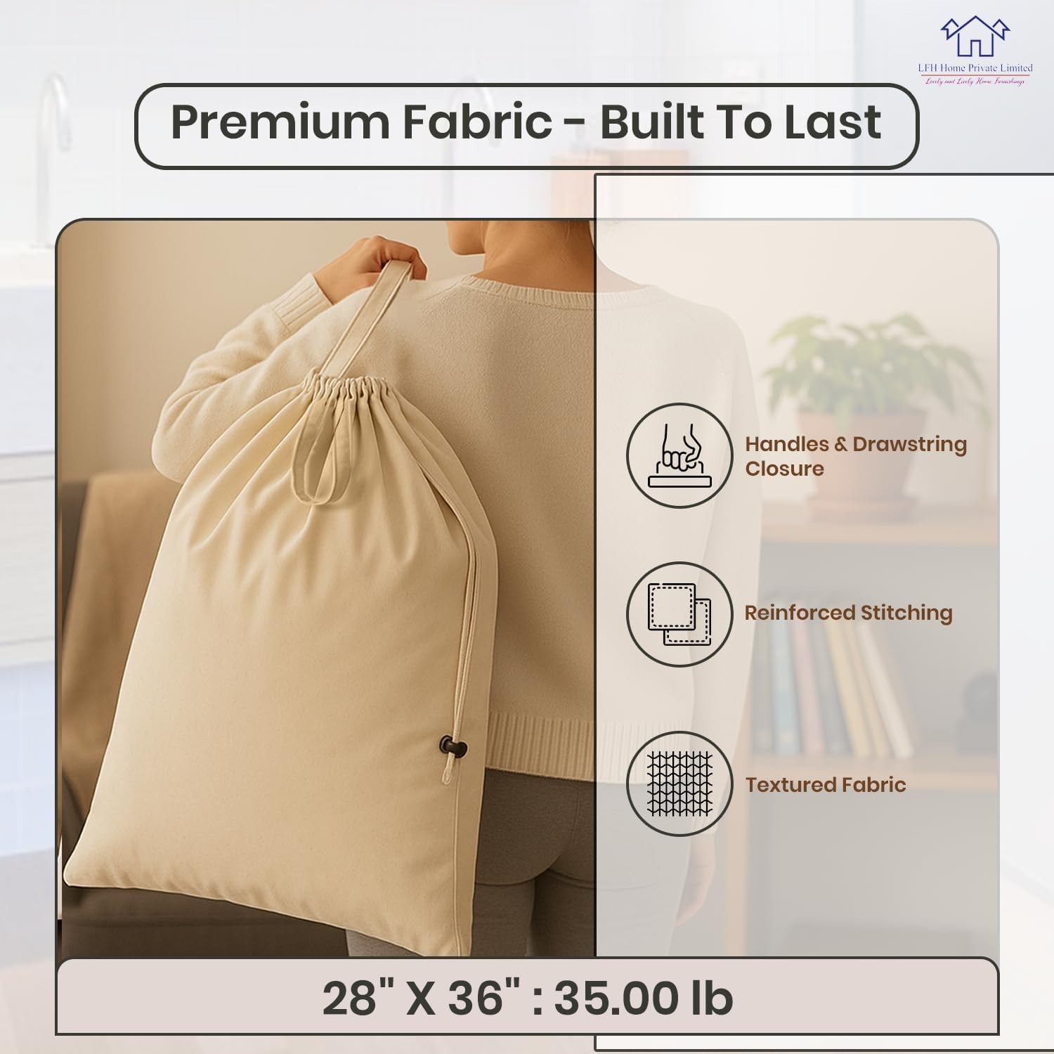Large Cotton Laundry Bag with Drawstring – 28×36 (Pack of 4)