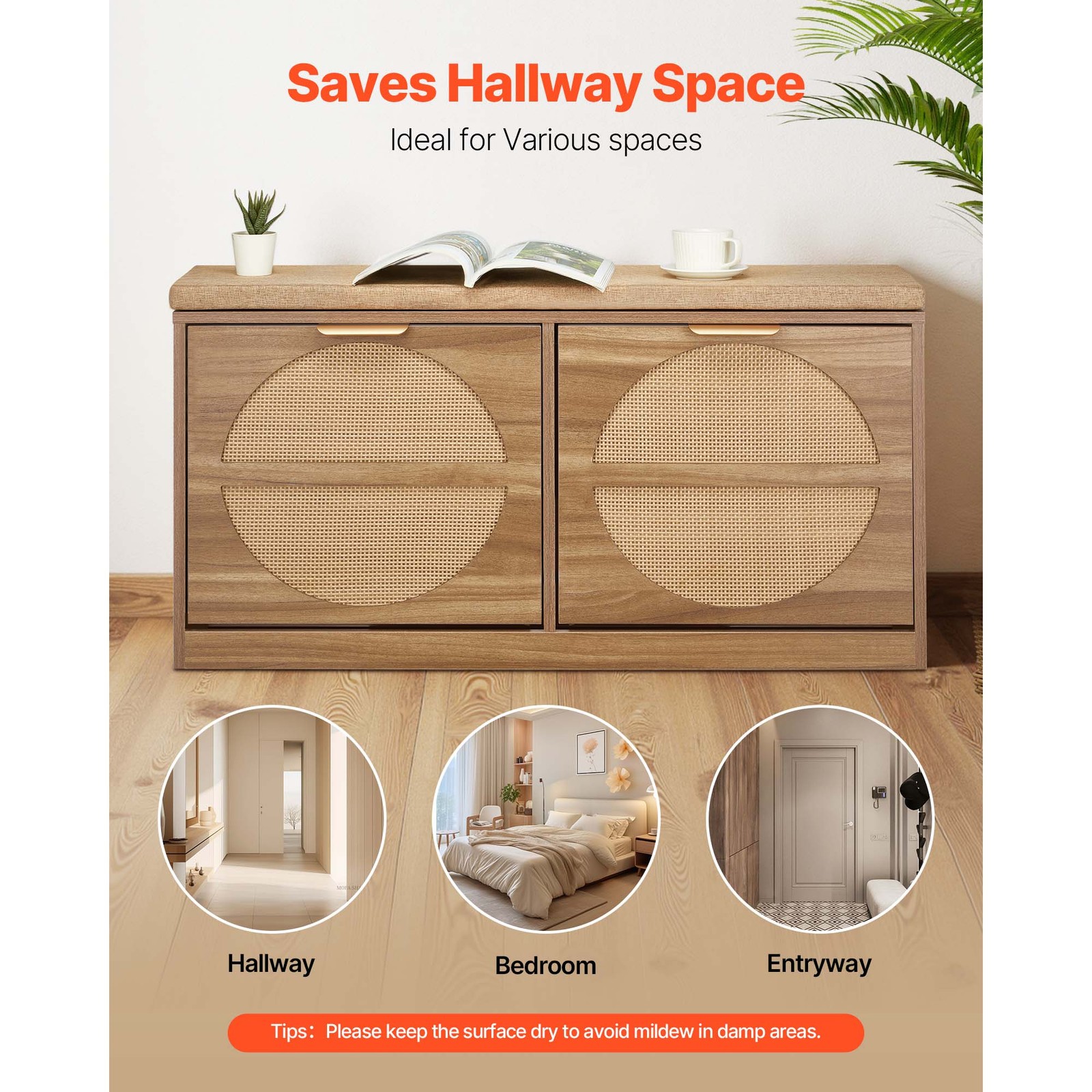 Uimoso Entryway Shoe Bench 38.9×9.4×19.7 Inch Storage Rack with Flip Drawer