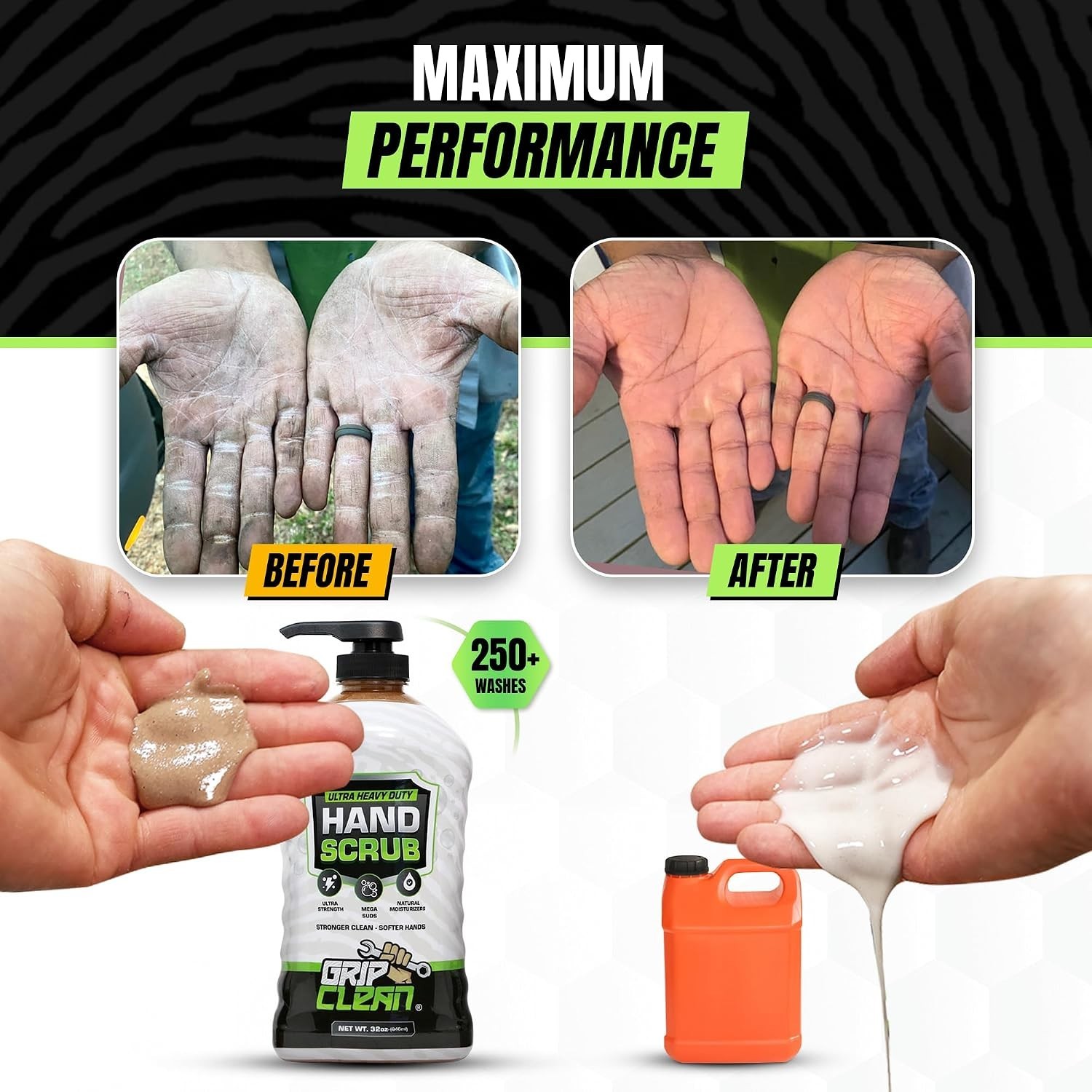 Grip Clean Heavy Duty Hand Cleaner for Mechanics – Natural Pumice & Clay-Infused