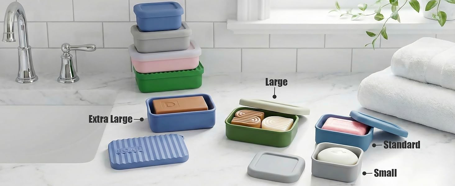 Leak Proof Silicone Travel Soap Case with Drain Pad, Shatterproof Compact Bar