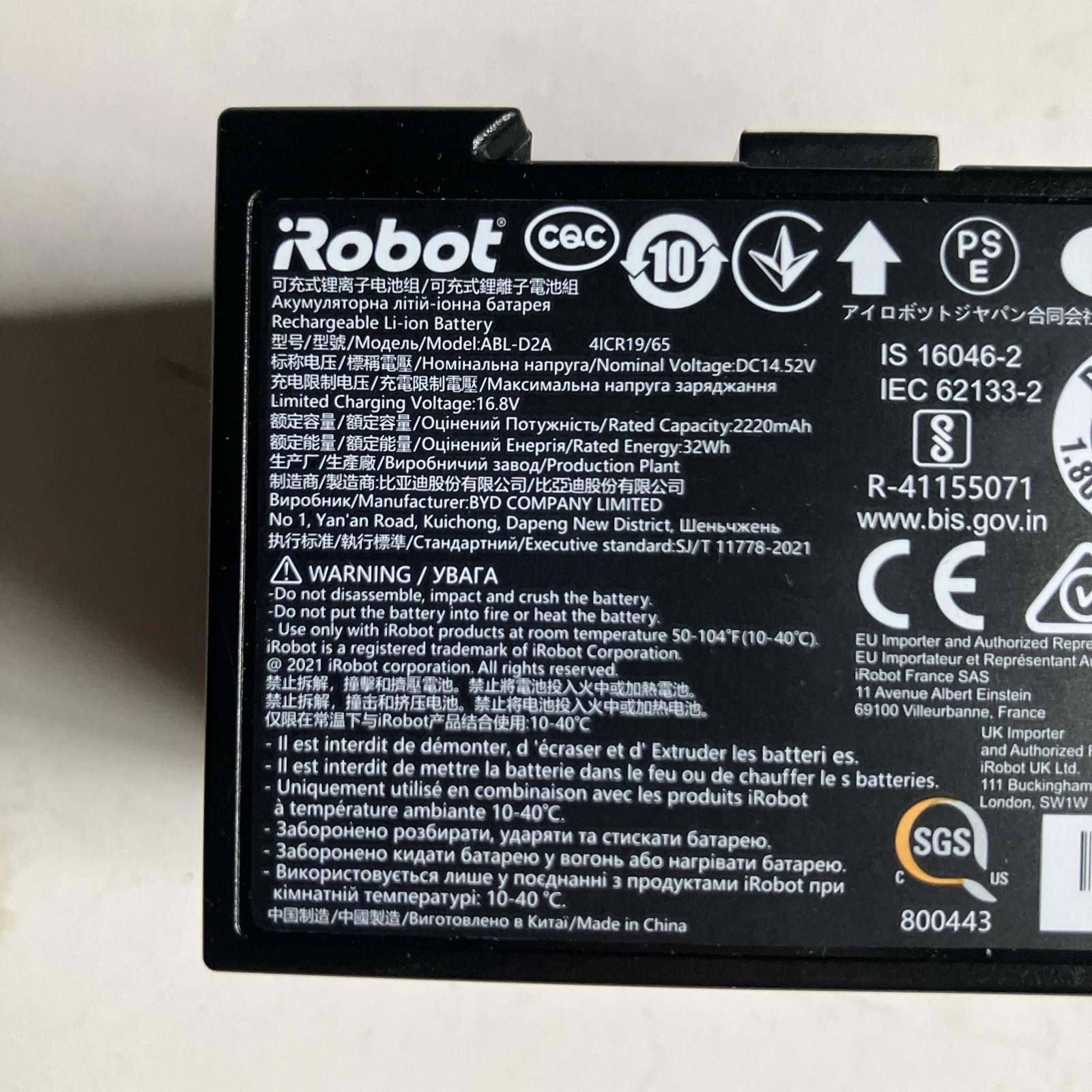 Genuine OEM ABL-D2A Battery iRobot Roomba j5 j6 j7 j8+ i3 i4 i5 i7 i8+ e5