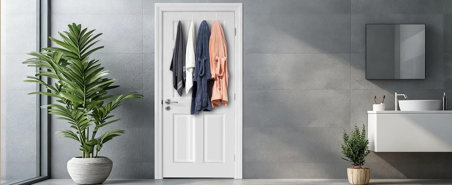 Single Over Door Steel Hooks 2 Pack Fit 1-3/8″ Door 5.5″ White | Plastic Coated