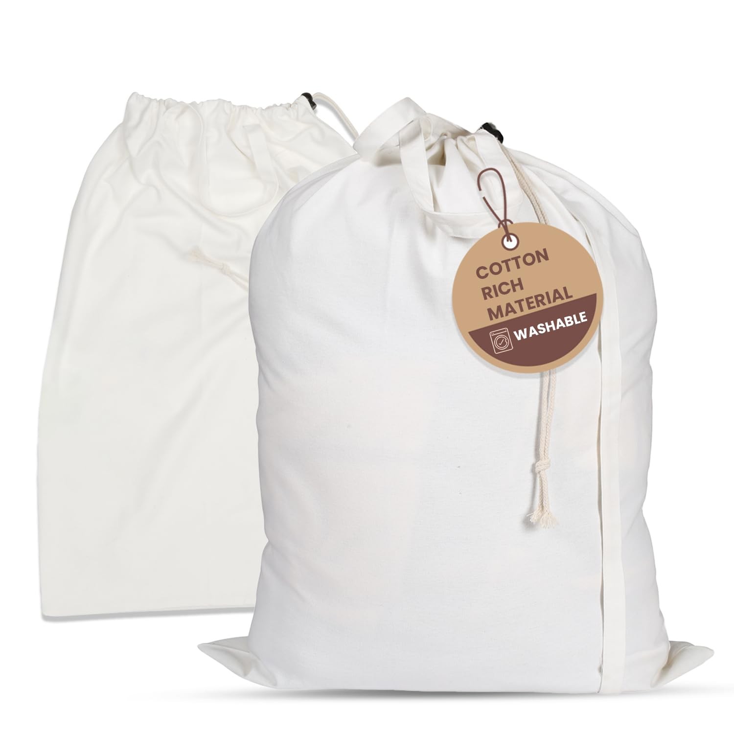 Extra Large White Cotton Blend Laundry Bag with Handle – 24″x36″