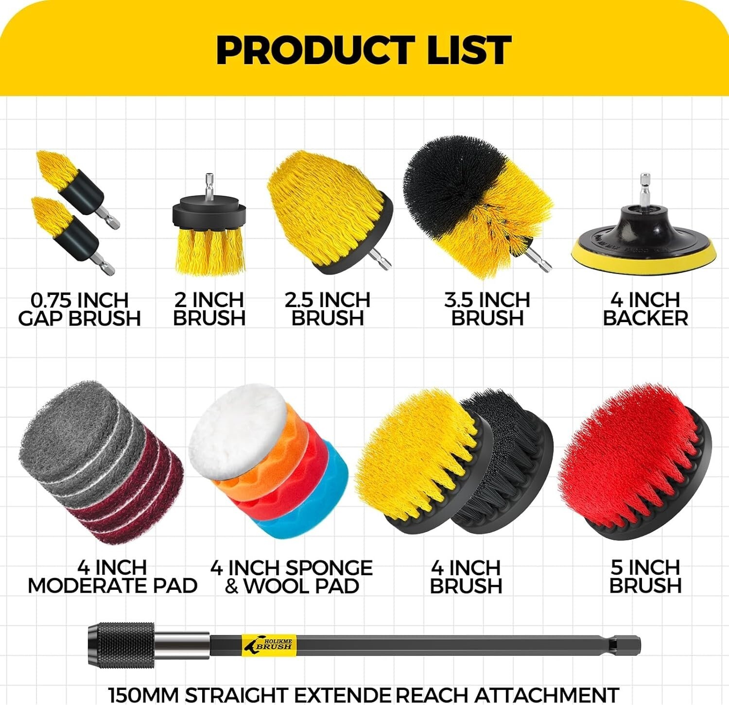 20Pcs Drill Brush Car Detailing Kit with Extend Attachment Soft Bristle Power US
