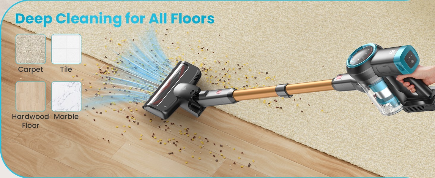 Cordless Vacuum Cleaner 55KPa 550W 60min Self-Standing Stick Carpet Floor Clean