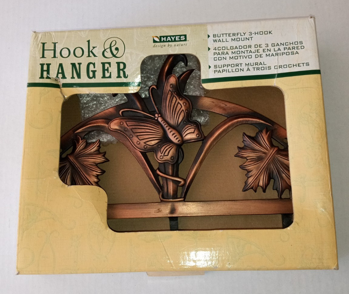 Hayes Butterfly 3 Hook Wall Mount Antique Copper Metal