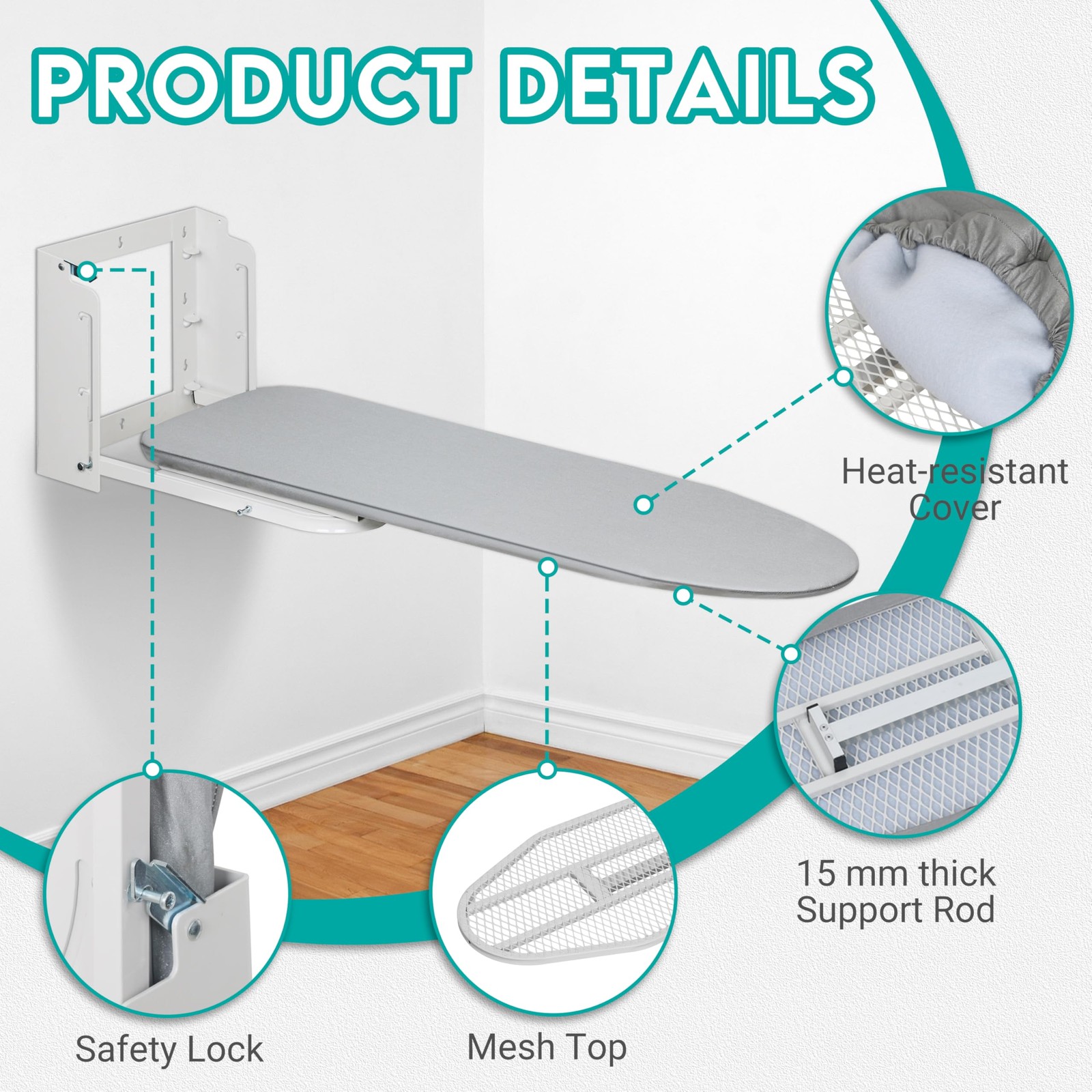 Wall Mounted Ironing Board, 180 Rotation, Space-Saving Fold Down, 36″ X 12″, Sil
