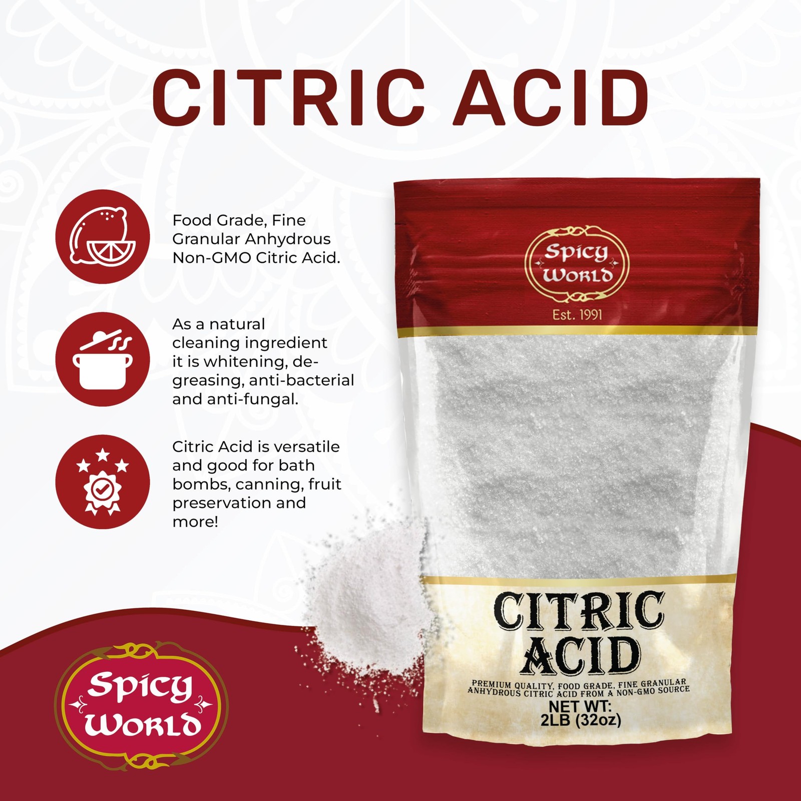 Citric Acid 2 LB Bag – 100 Pure, Food Grade Non-GMO – Citric Acid Powder For