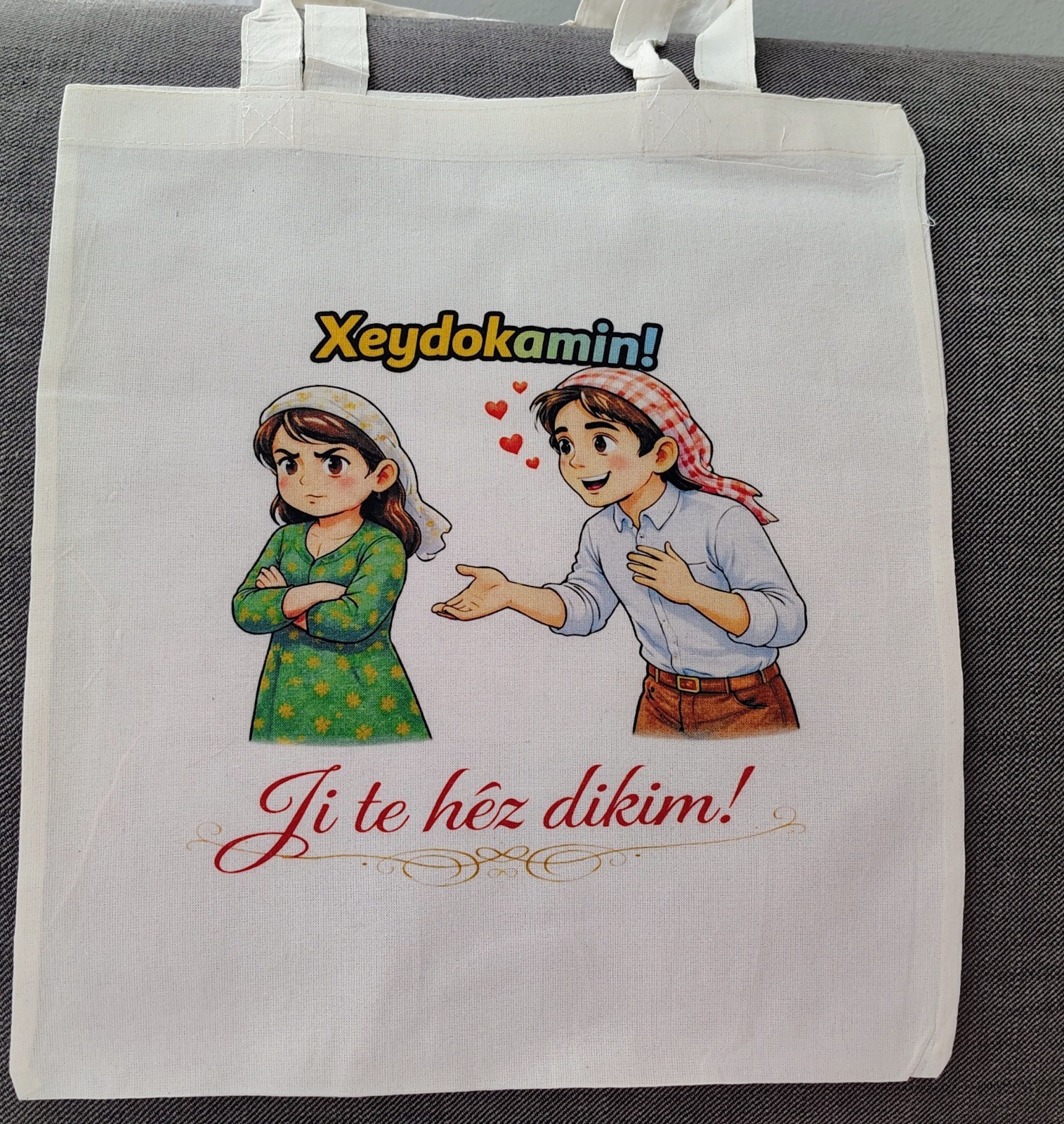 Kurdish Tote Bag – Ji te hêz dikim Love Design, 32×36 cm Cotton Tote
