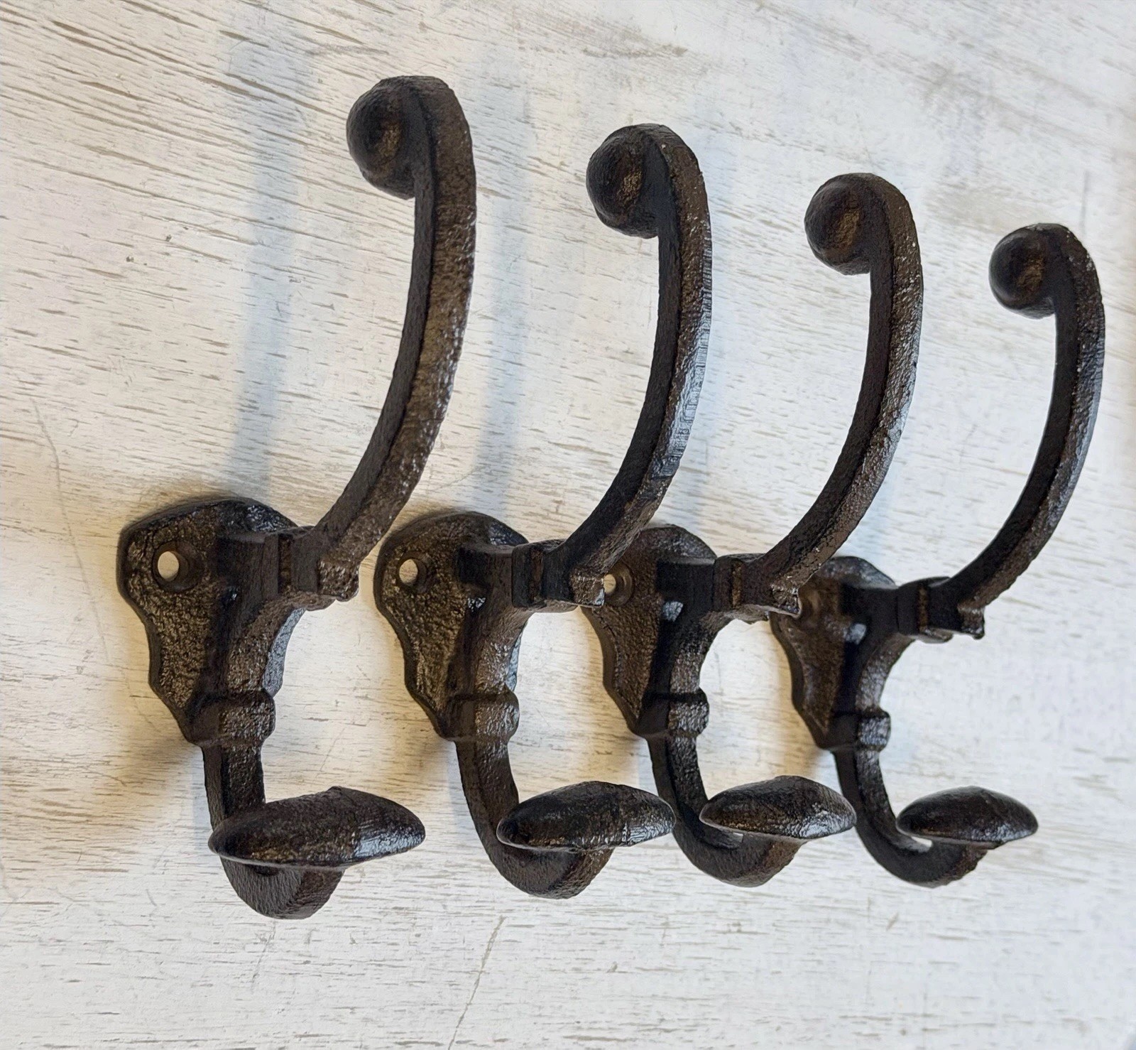 5 Rustic Cast Iron Double Wall Hooks Vintage Style Coat Keys Entryway Hooks 5.5”