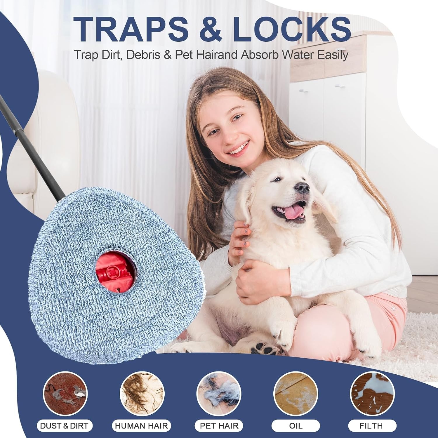 Mop Replacement Pad Set, 5 Pack Spin Mop Replace Pads Refill1105